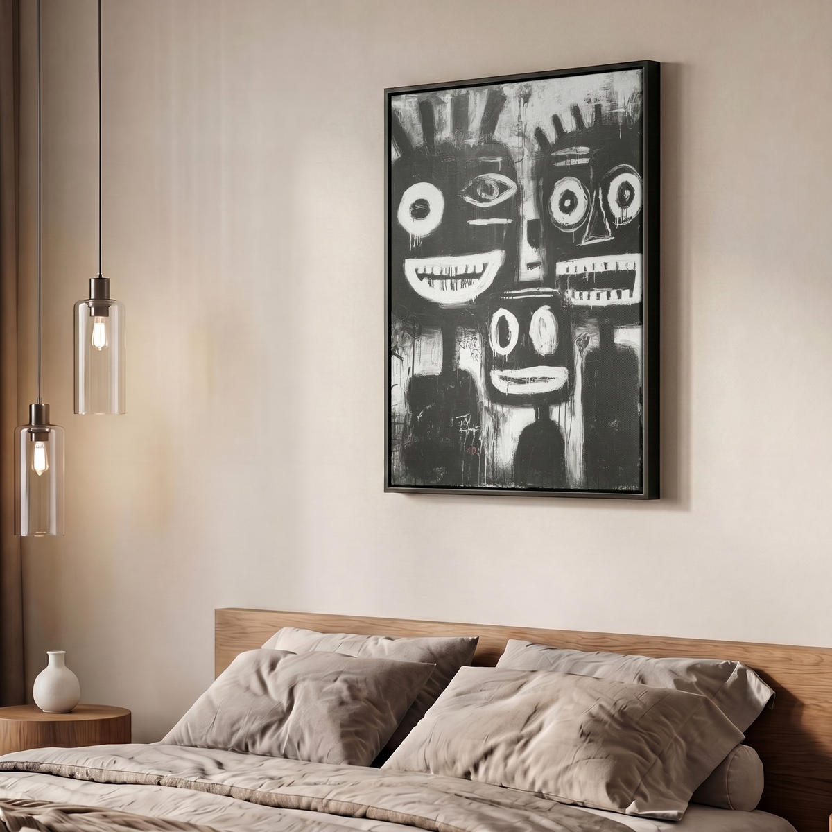 LEINWAND Bilder mit Rahmen - Malerei - Figuren - Schwarz - Abstrakt - 50x70 - Schwarz, Textil (50/70cm) - MuchoWow