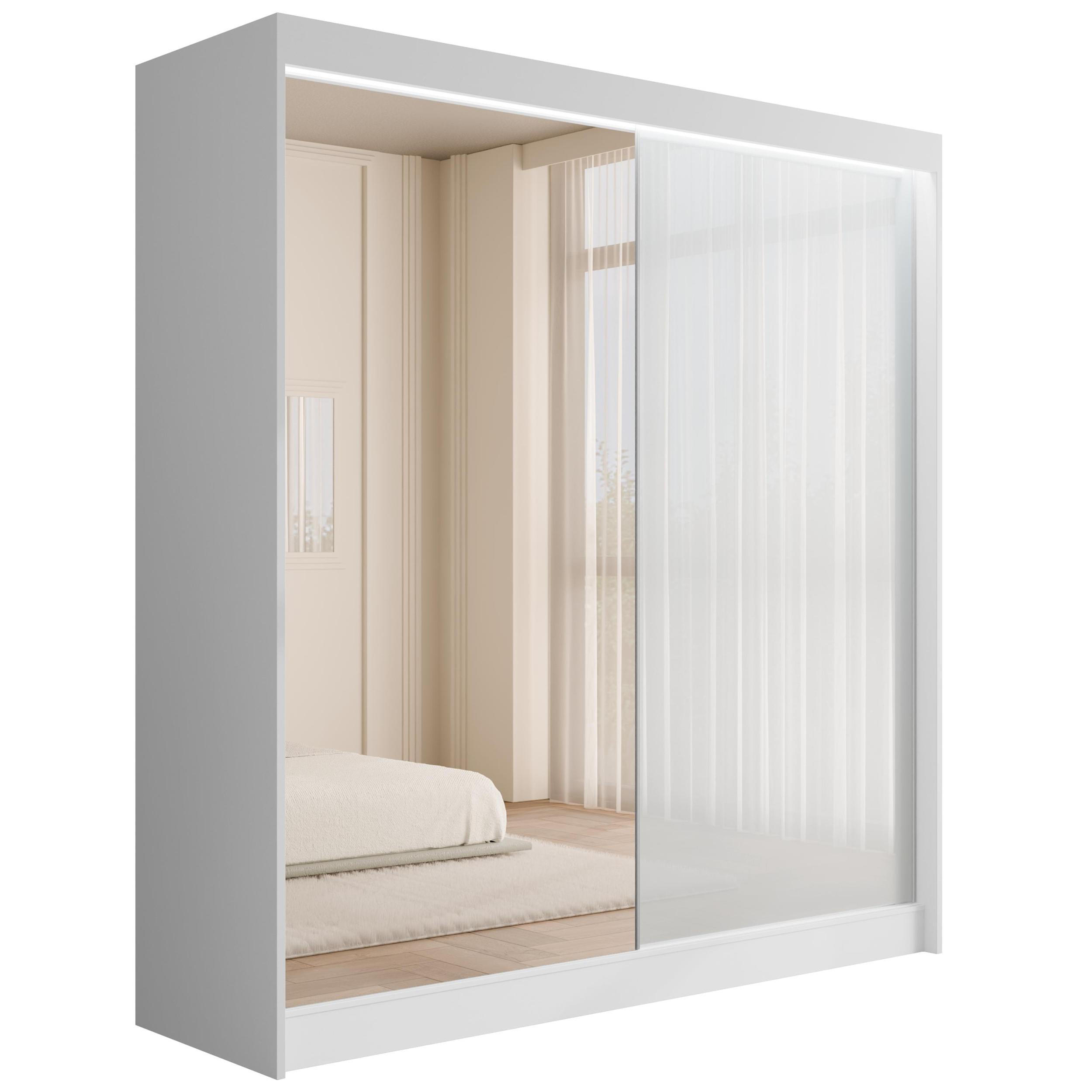 KLEIDERSCHRANK VESLI mit LED - 200 cm - Weiß - Weiß, Holzwerkstoff (200/215/61cm) - ALTDECOR