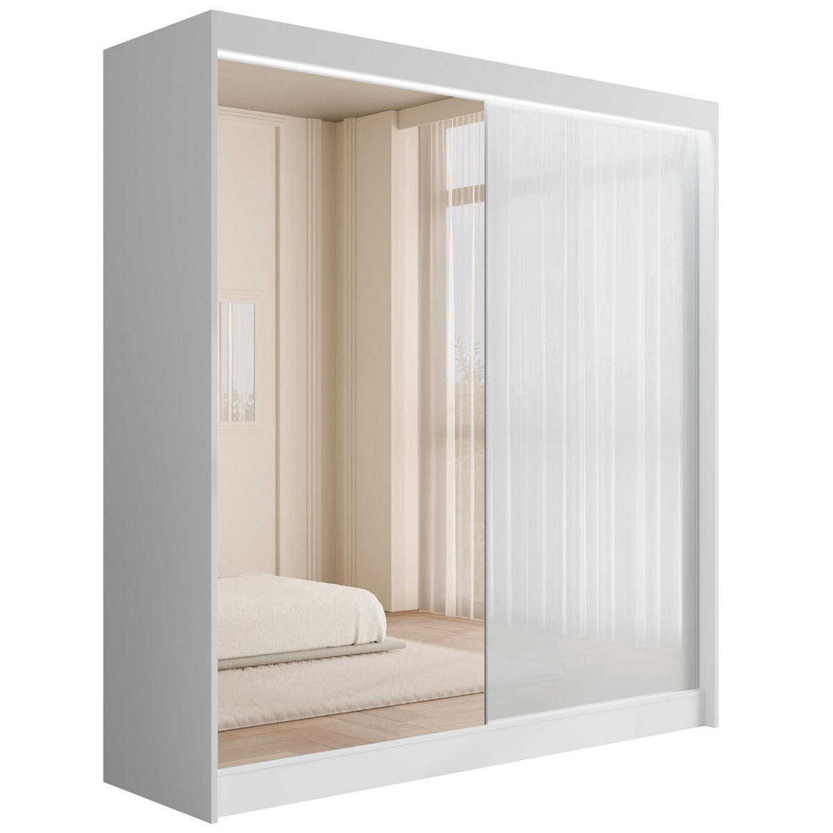 KLEIDERSCHRANK VESLI mit LED - 200 cm - Weiß - Weiß, Holzwerkstoff (200/215/61cm) - ALTDECOR