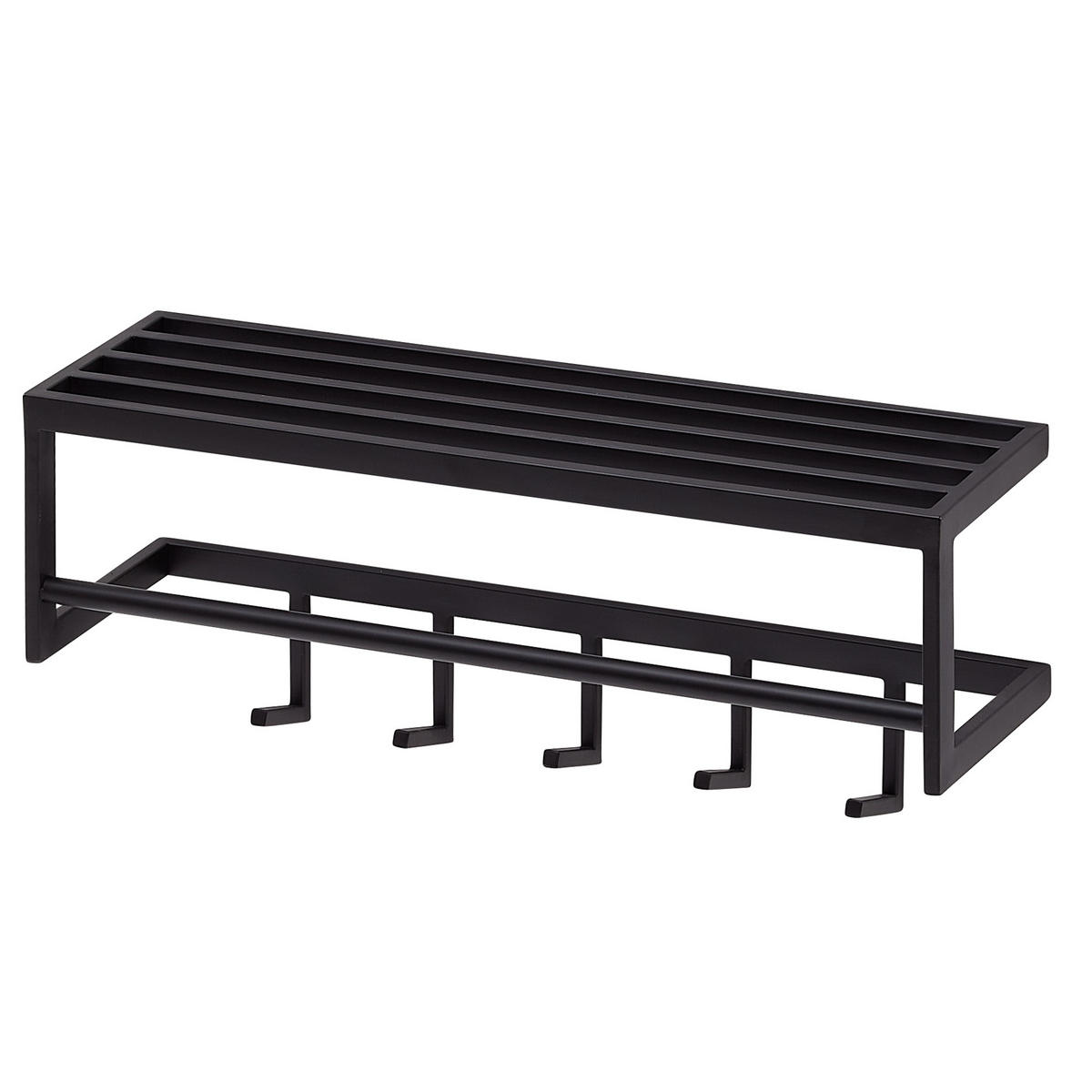 WANDGARDEROBE Metall Schwarz Modern mit 5 Haken und Kleiderstange - Schwarz, Metall (70/20/20cm) - KADIMA DESIGN