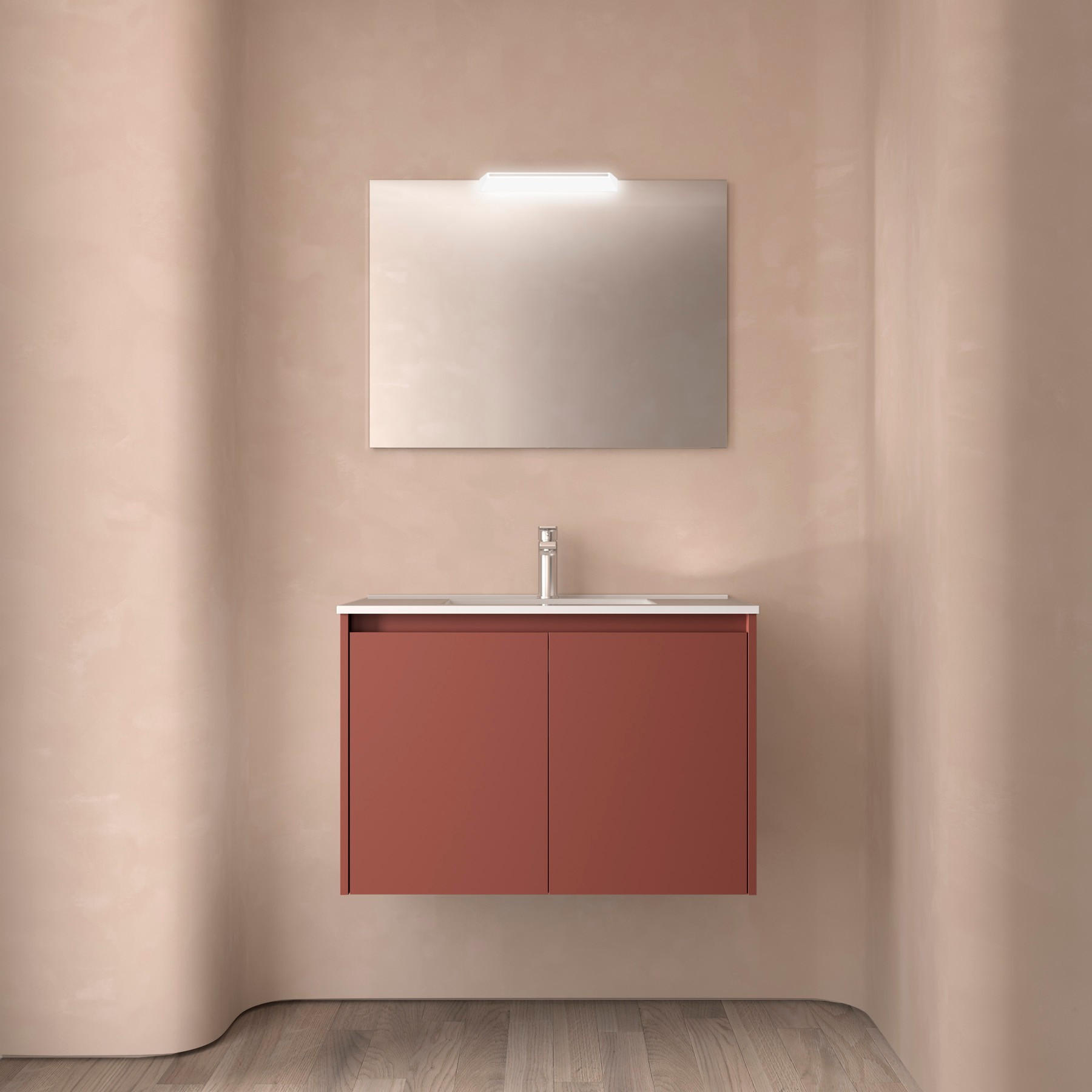 BADEZIMMERMÖBEL NOJA 800 2 Türen RED SATIN + Waschtisch + Spiegel - Rot/Schwarz, Metall (45/54/80cm) - Salgar