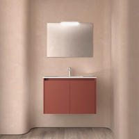 BADEZIMMERMÖBEL NOJA 800 2 Türen RED SATIN + Waschtisch + Spiegel - Rot/Schwarz, Metall (45/54/80cm) - Salgar