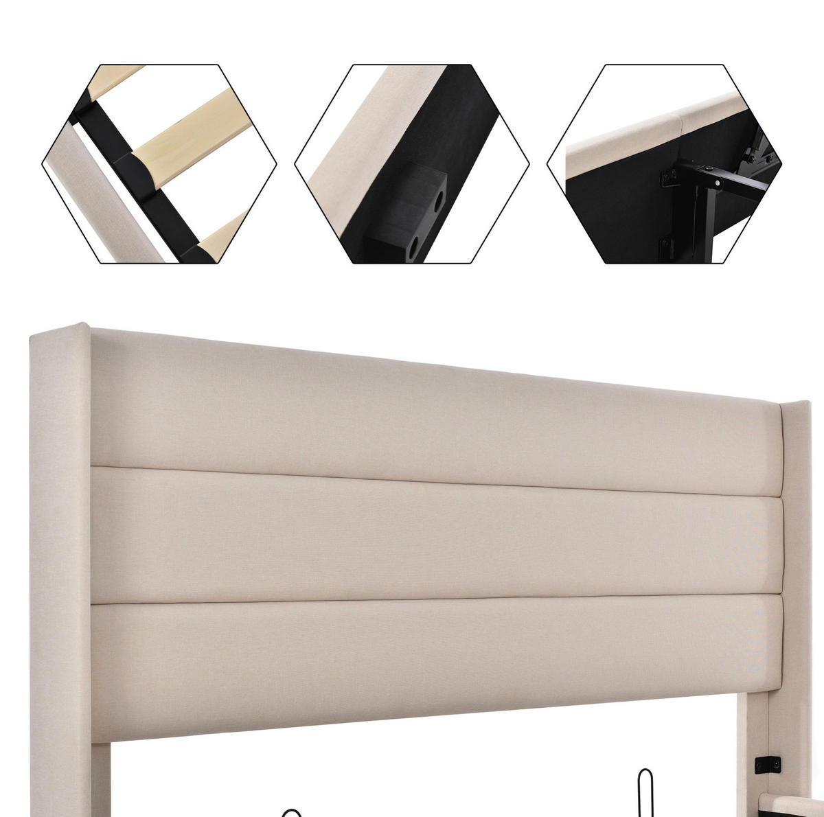POLSTERBETT 160/200 cm Beige aus Leinen mit Stauraum und Matratze - Beige, Textil (160/200cm) - OKMYHOME