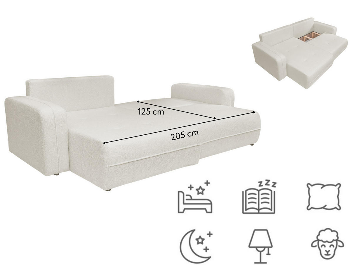 ECKSOFA Oreo L-Form Mit Bettkasten Und Schlaffunktion Quelle-Stoff Ecru Links - Ecru, Holz (143/247cm) - Kaiser Möbel