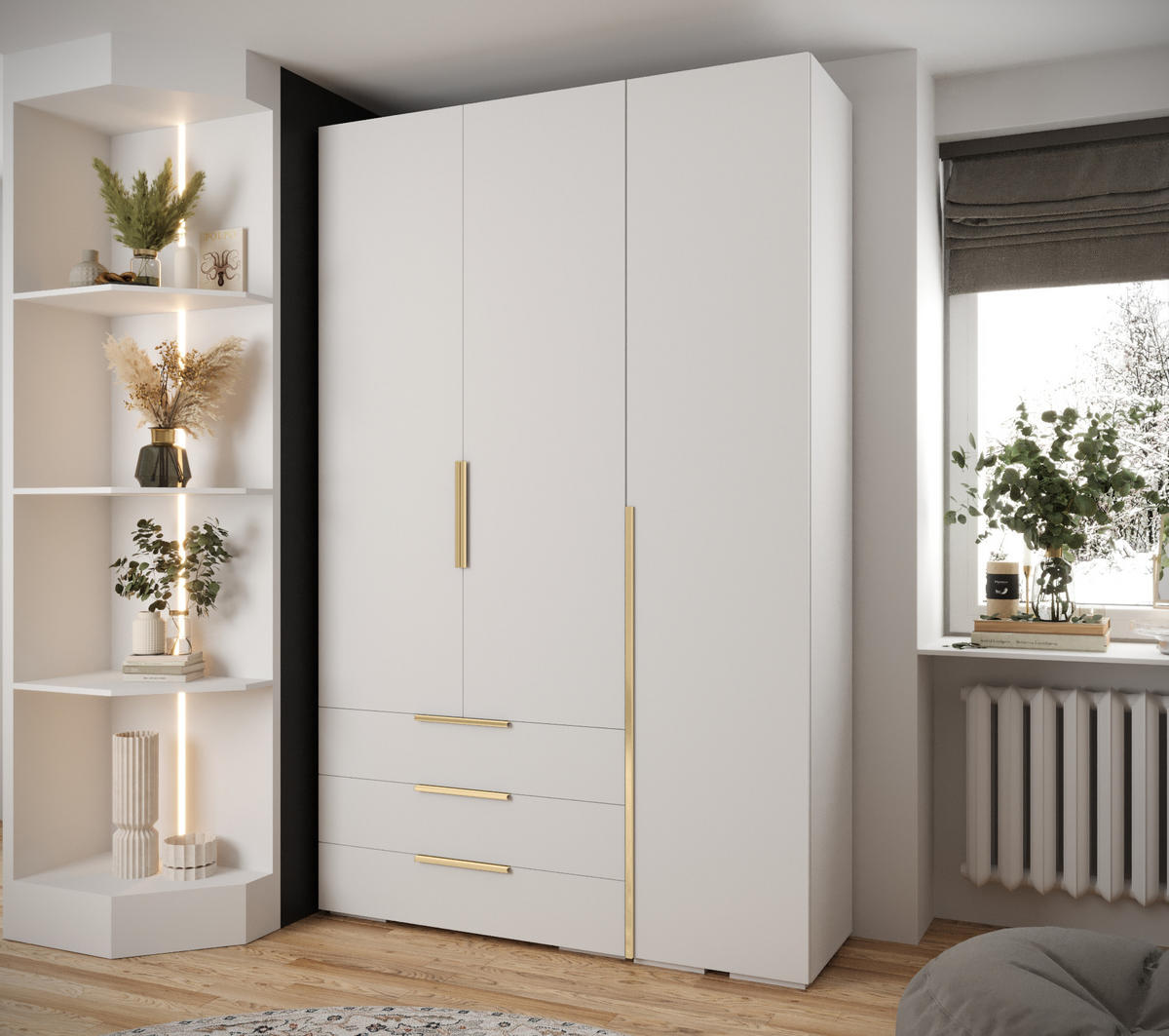 GARDEROBEN-SET 236,7/150/47 - Goldfarben/Schwarz, Holz/Kunststoff (150/236.7/47cm) - Abiks Möbel