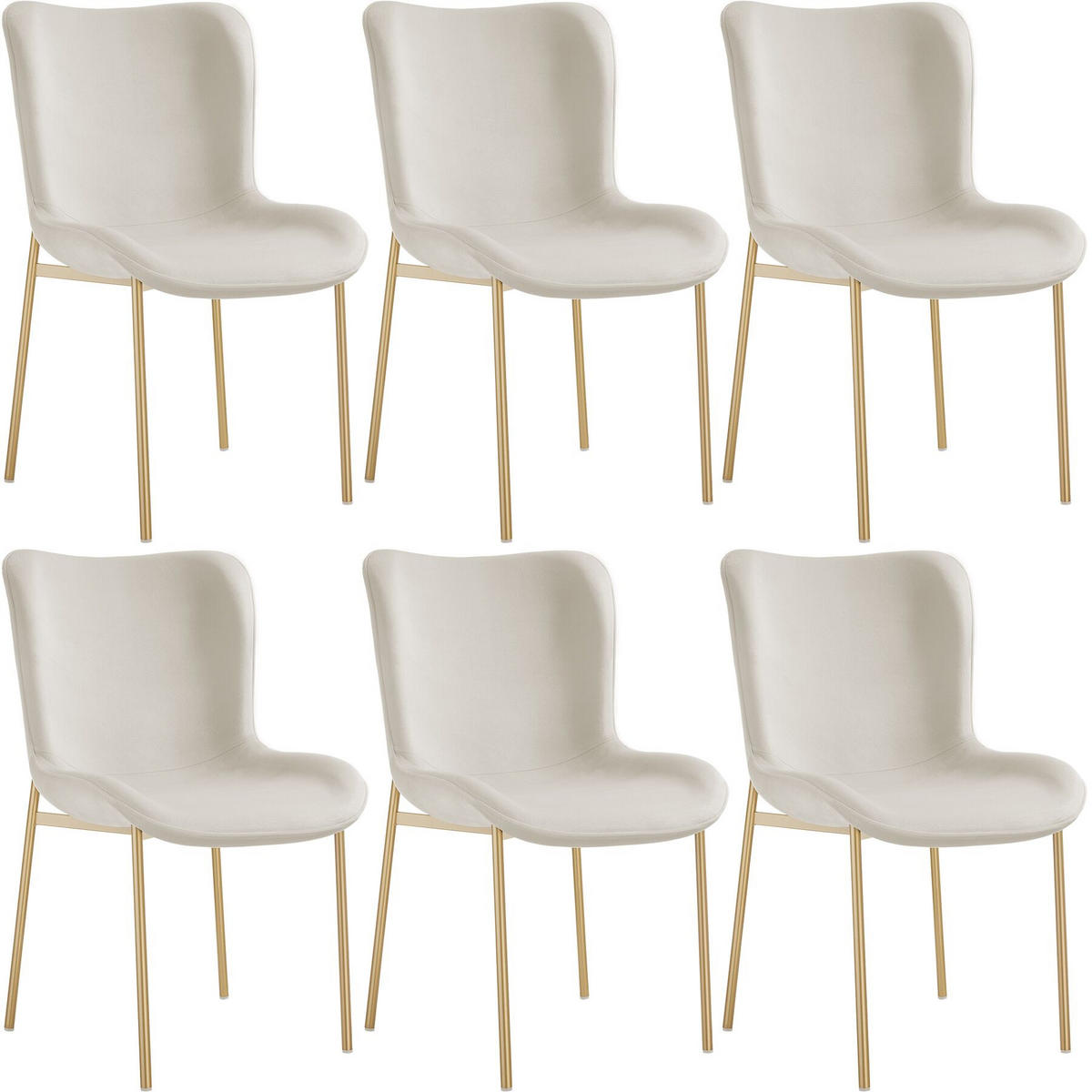 POLSTERSTUHL 6er Set Tessa 54 x 62 x 90 cm Samt beige/gold - Goldfarben/Samtahornfarben, Textil (54/90/62cm) - tectake