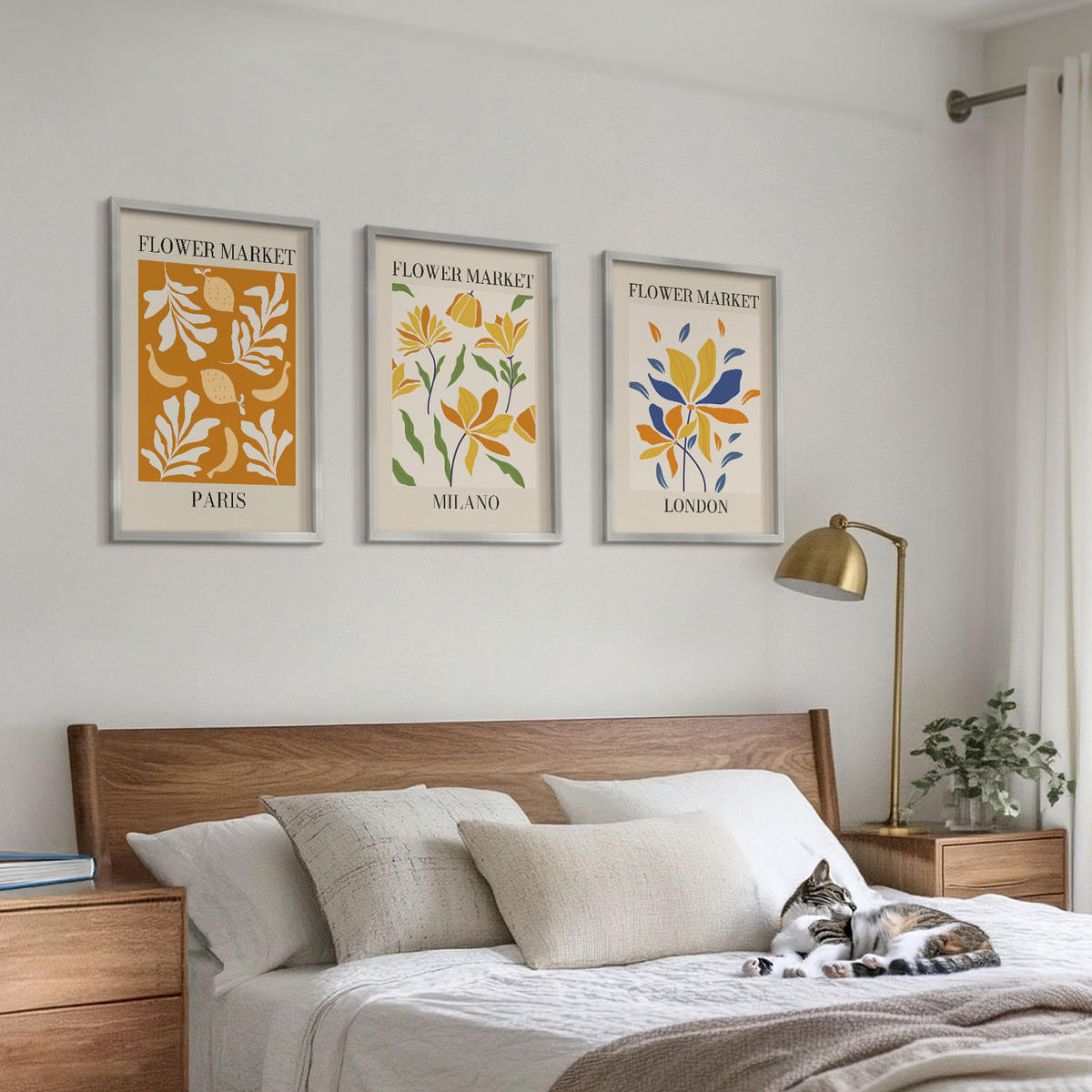 BILDER SET 3er Set - 40x60 cm Silberner Rahmen - Blumenposter Paris Mailand London - Silberfarben, Kunststoff (40/60cm) - TULUP