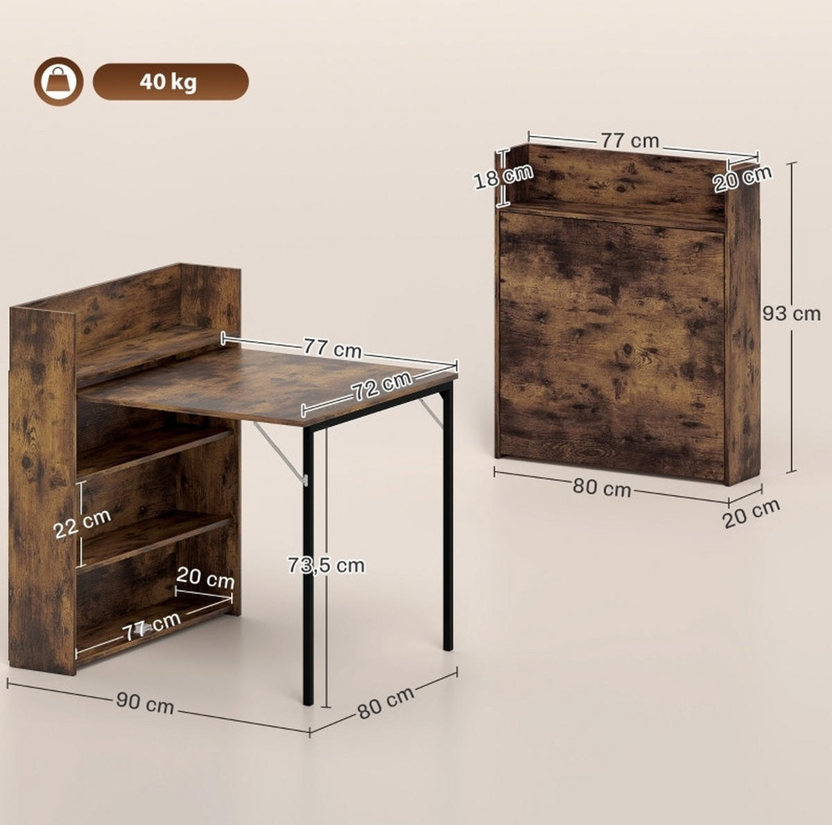 ESSTISCH 80/90/93 cm Rustikal Braun aus Holz mit Klappfunktion - Braun, Holz (90/80/93cm) - OKMYHOME