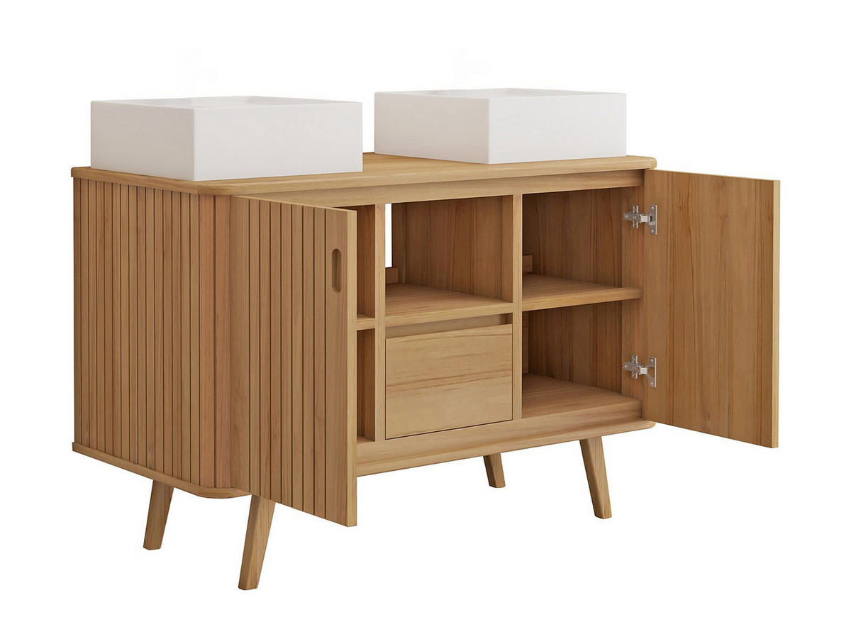 DOPPELWASCHTISCH - 120 cmcm x 55 cmcm - Holz, Platte - Naturfarben Hell - WAMENA - Naturfarben, Holz (120/80/55cm) - Vente-Unique