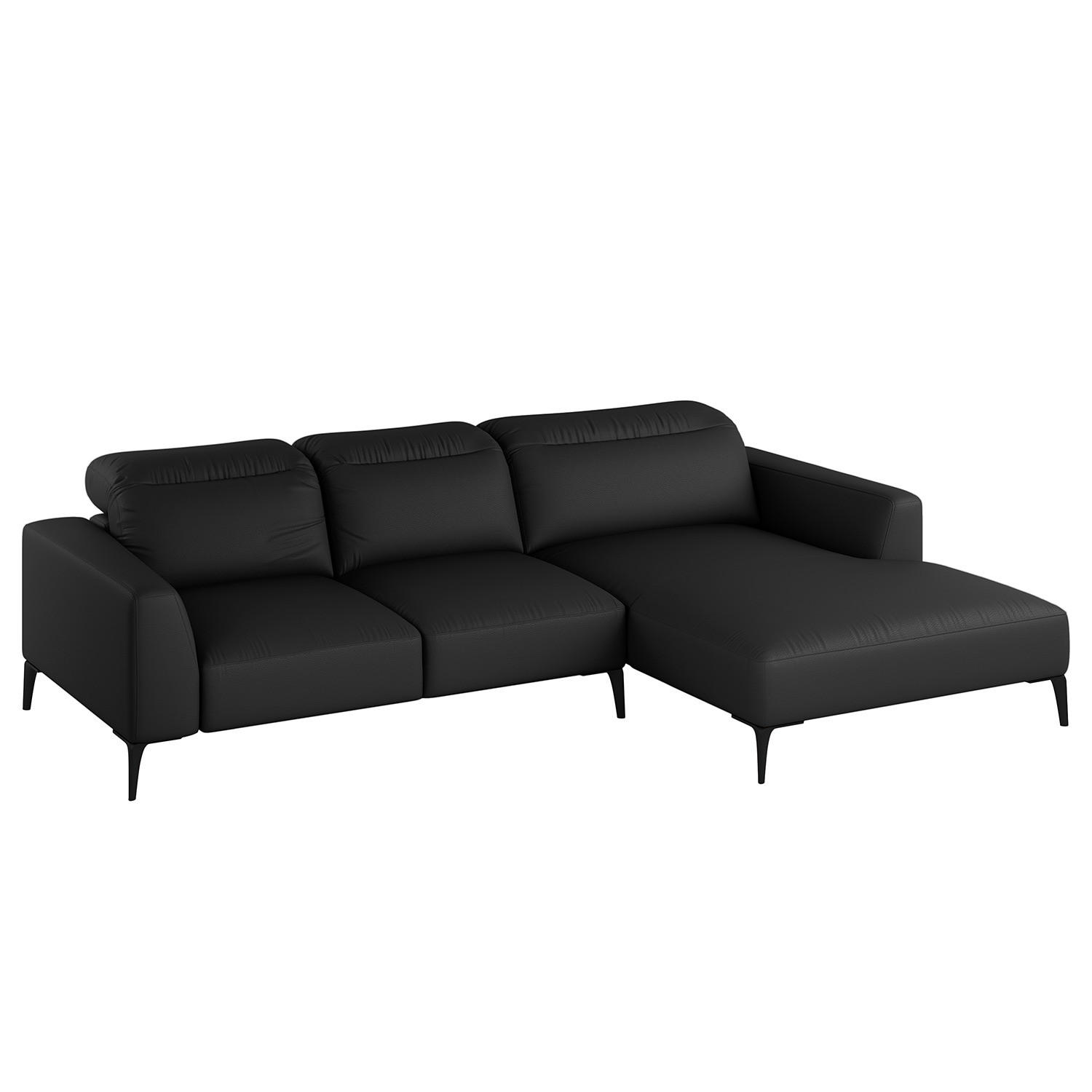 ECKSOFA mit Longchair - Schwarz, Leder/Metall (265/180cm) - home24