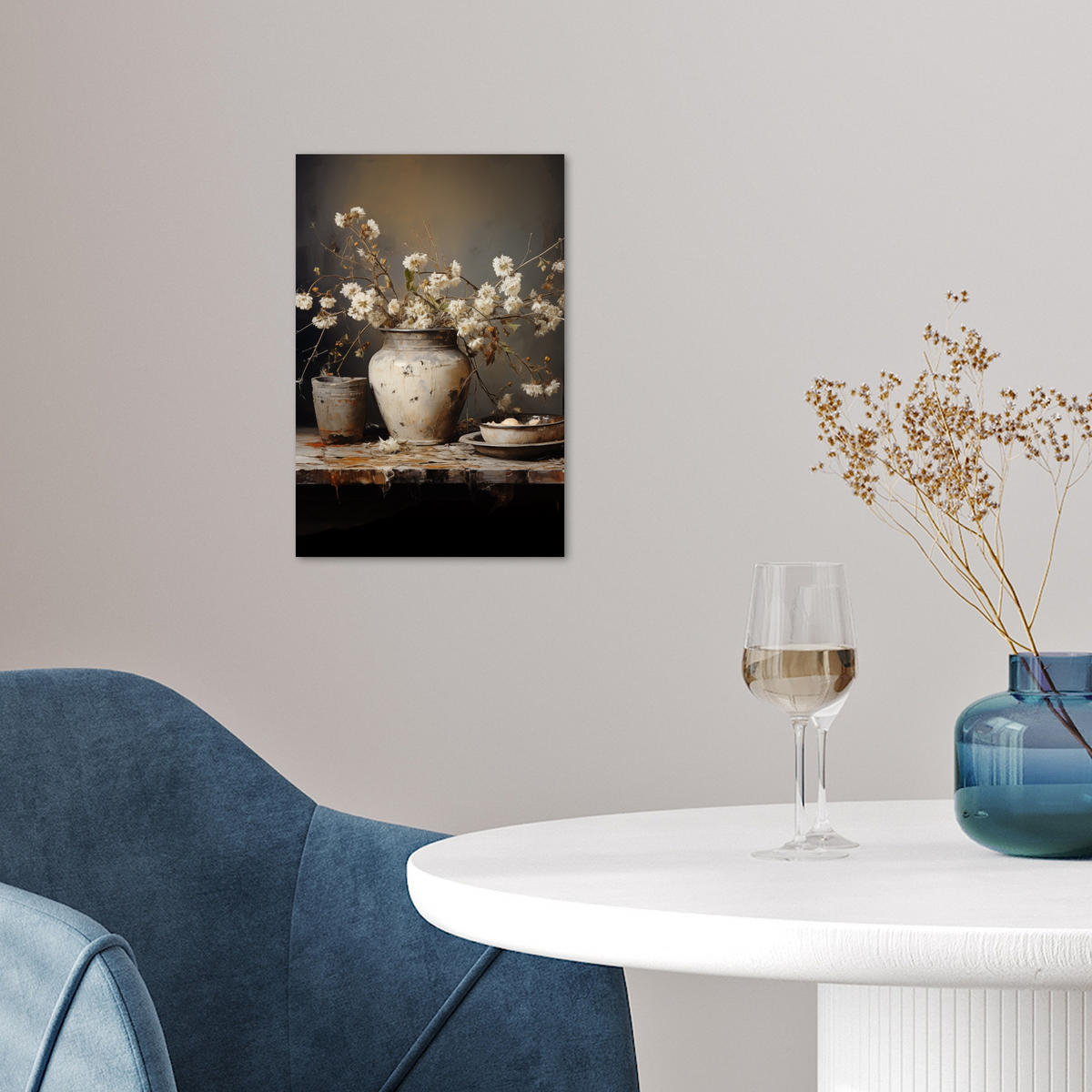 POSTER Stilleben - Blumen - Blumenstrauß - Vase - Wein 20x30 cm - Schwarz, Papier (20/30/0.1cm) - MuchoWow