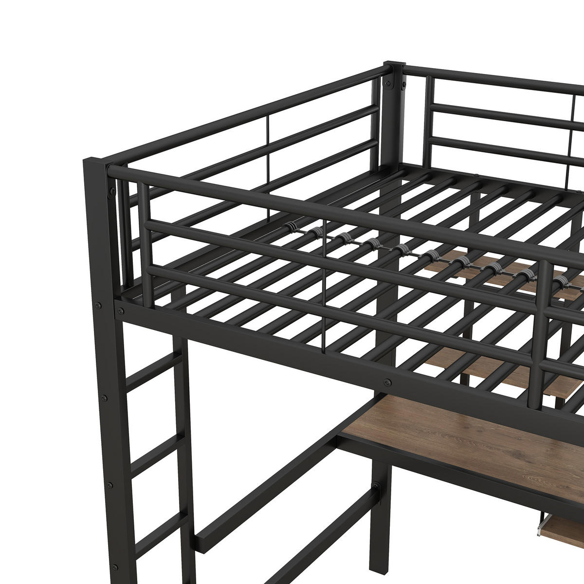 HOCHBETT 140/200 cm Schwarz aus Metall mit Schreibtisch Regalen und Lattenrost - Schwarz, Metall (140/200cm) - OKWISH