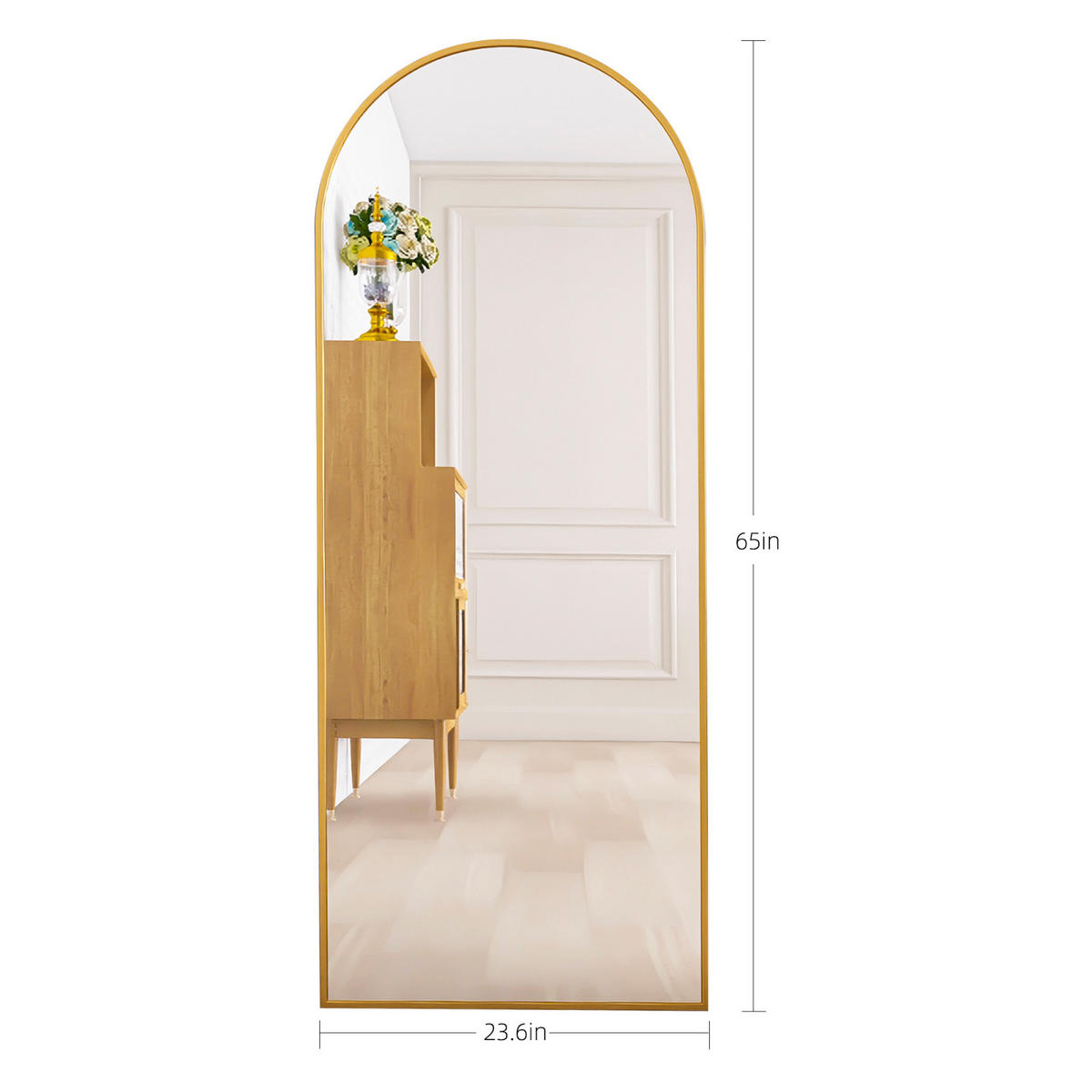STEHSPIEGEL 60x165cm Gold Aluminiumrahmen Bogenform Freistehend - Gelb, Glas (2/165/60cm) - SHOPENTRA