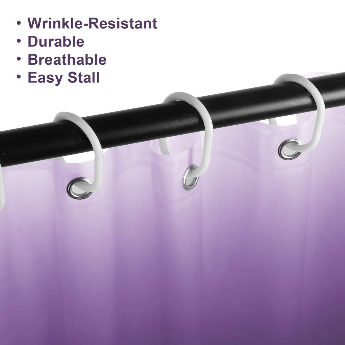 DUSCHVORHANG Violett dick mit Haken Badezimmer - Lila, Textil (180/180cm) - MCBOSON