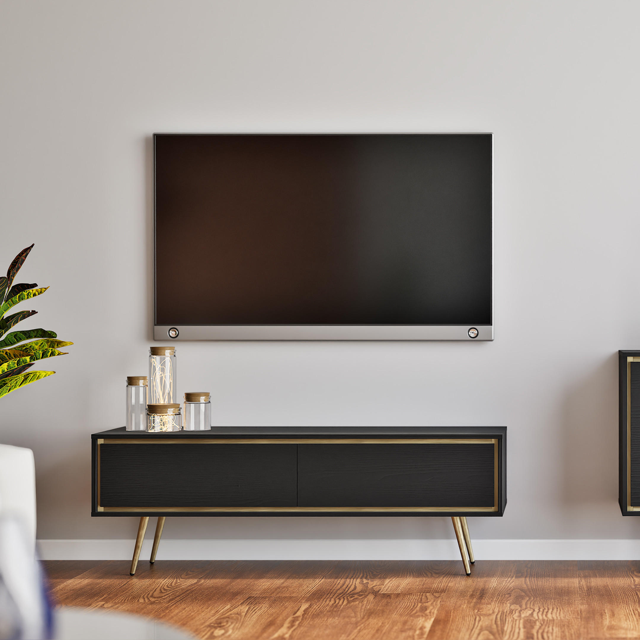 LOWBOARD Lori mit 2 Türen, Push-to-open-Öffnung, schwarz - Schwarz, Holzwerkstoff/Metall (150/40/40cm) - Beautysofa