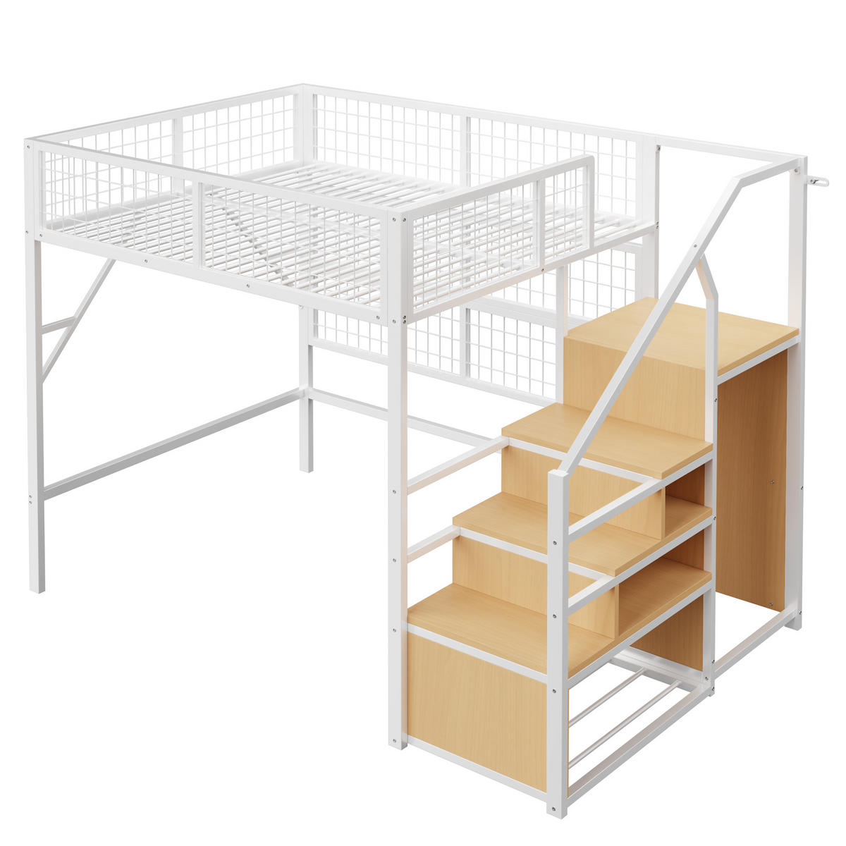 HOCHBETT mit Treppe und Stauraum 140x200 cm Metall Weiß - Weiß, Metall (140/200cm) - Meubliv
