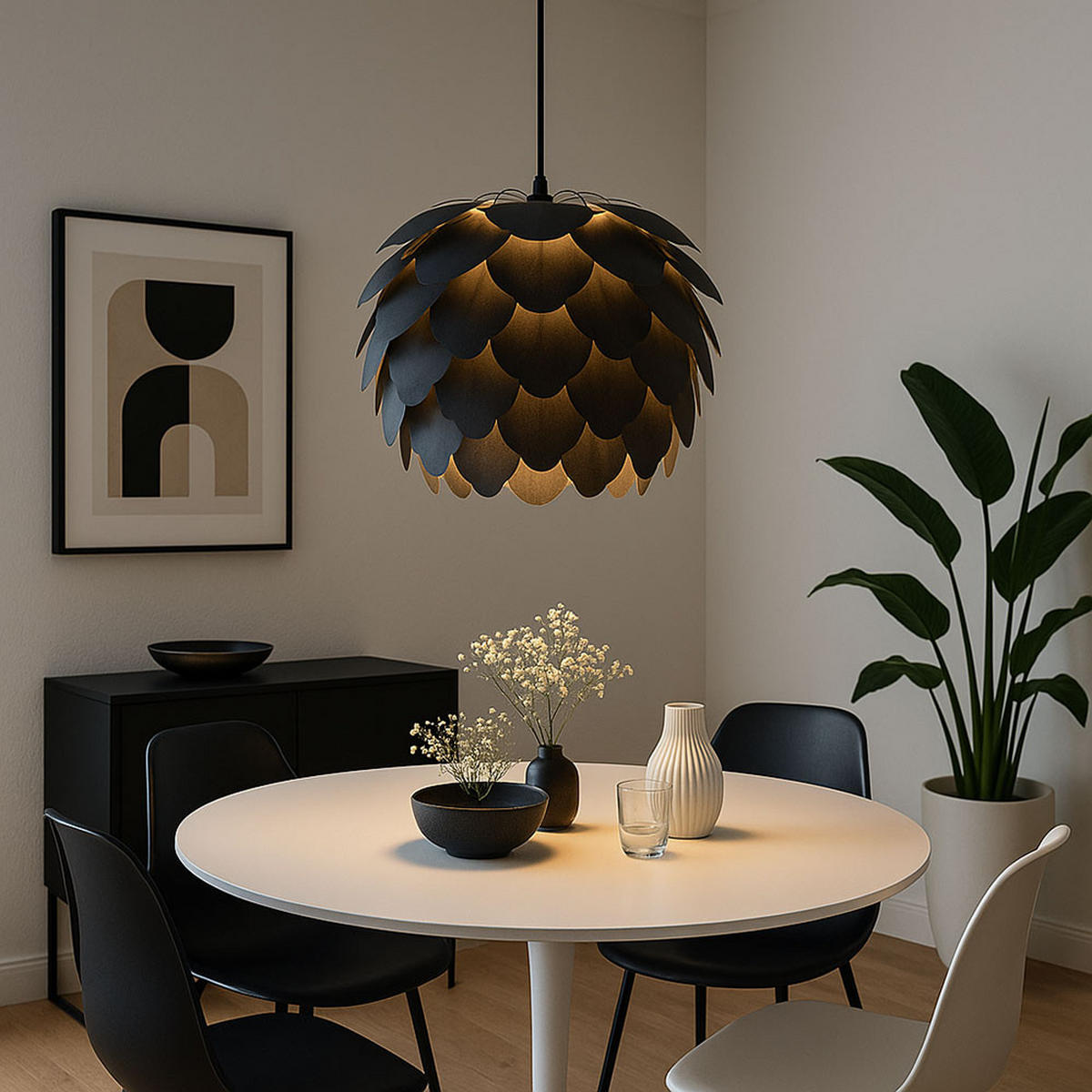 HÄNGELEUCHTE Stahl Anthrazit Blätter Design - Anthrazit, Metall (42/42/110cm)