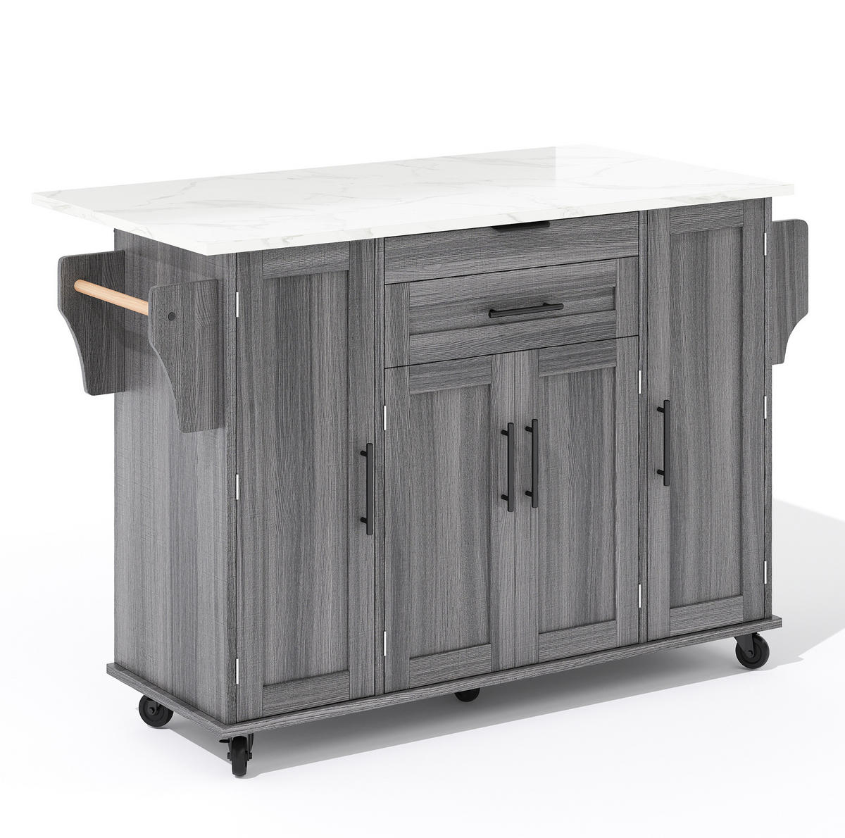 KÜCHENINSEL 136/92/70 cm Grau aus MDF mit ausziehbarer Arbeitsplatte - Grau, Holzwerkstoff (70/92/136cm) - OKMYHOME