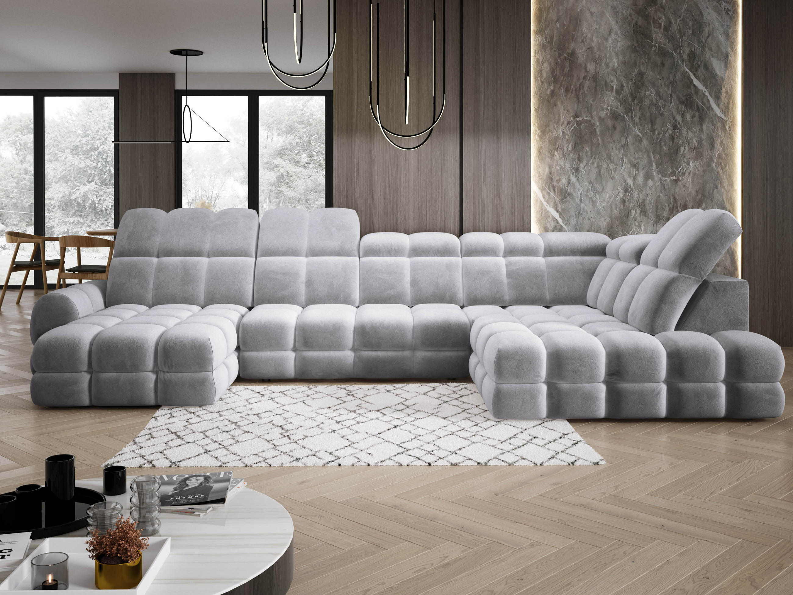 ECKSOFA TOLLO Salvador-stoff U-form 400x217x105 cm grau - Grau, Holz/Textil (217/400cm) - DomoHome