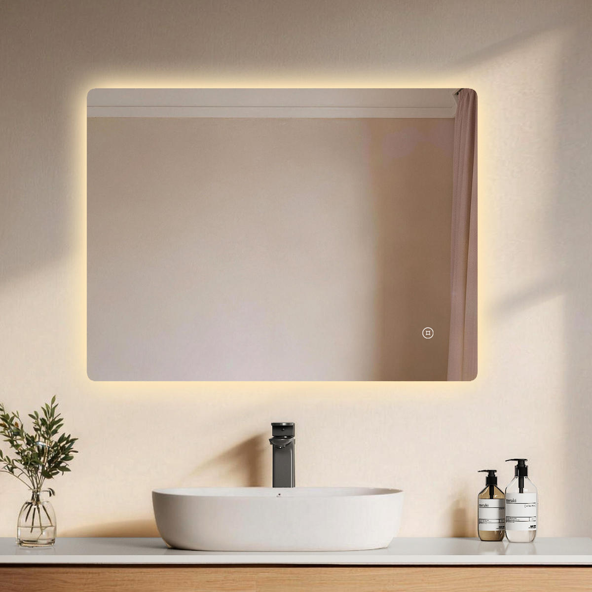 BADSPIEGEL mit Touch-Schalter Beleuchtung Rechteckig 80/60 cm - Weiß, Glas (60/3/80cm) - EMKE