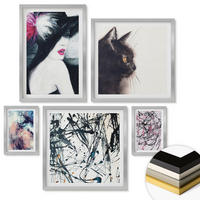 WANDBILDER 5er Set - 50x50 cm & 20x30 cm & 40x60 cm Silberner Rahmen - Hintergrundmuster mit Pastellblumen - Silberfarben, Kunststoff (40/60cm) - ArtPrintCave