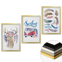 WANDBILDER 3er Set - 40x60 cm Goldrahmen - Blumenwagen mit Geweih - Goldfarben, Kunststoff (40/60cm) - ArtPrintCave