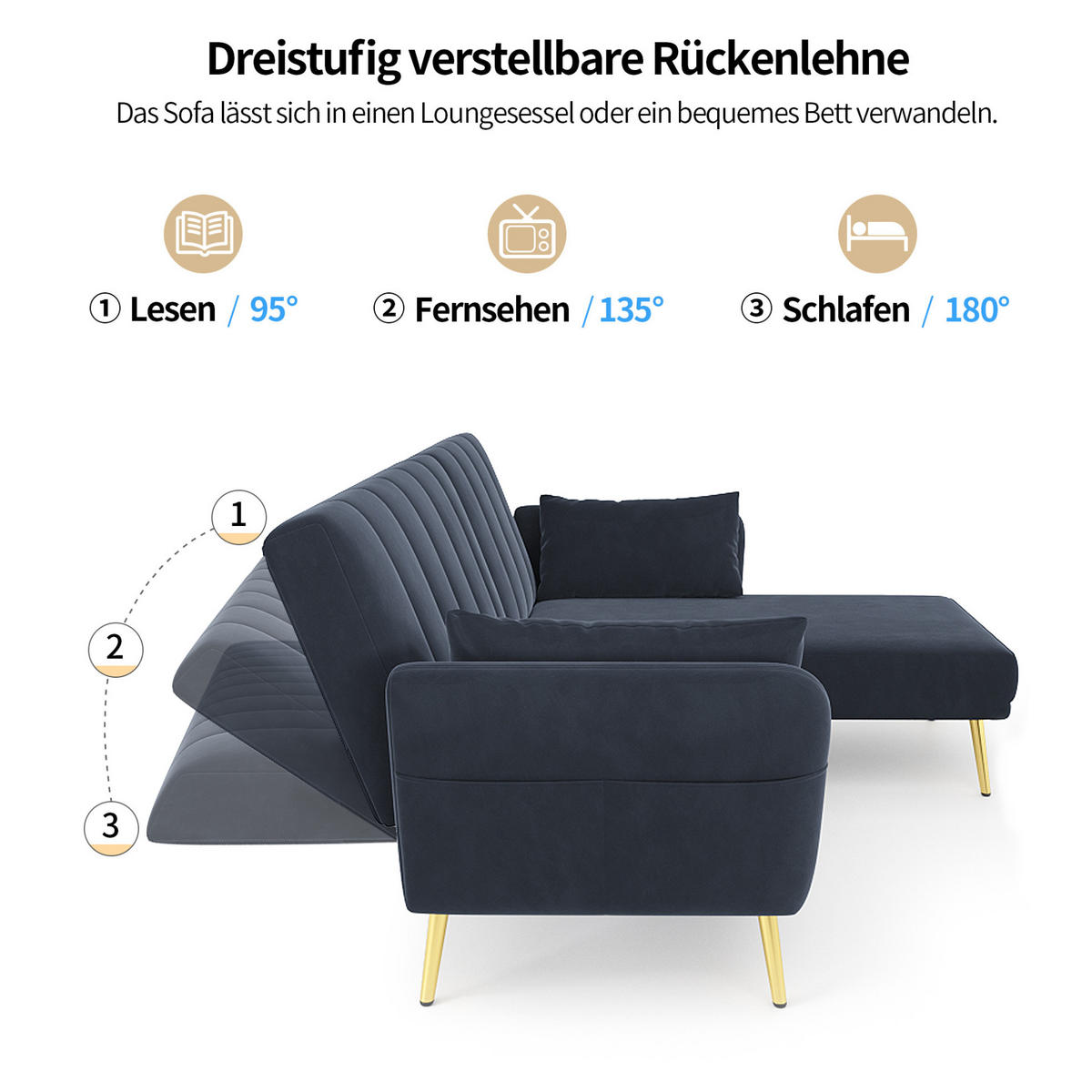 ECKSOFA, Samt mit Schlaffunktion & verstellbarer Rückenlehne, 191,5/130,5/80 cm, Schwarz - Schwarz, Textil (130.5/191.5cm) - Redom