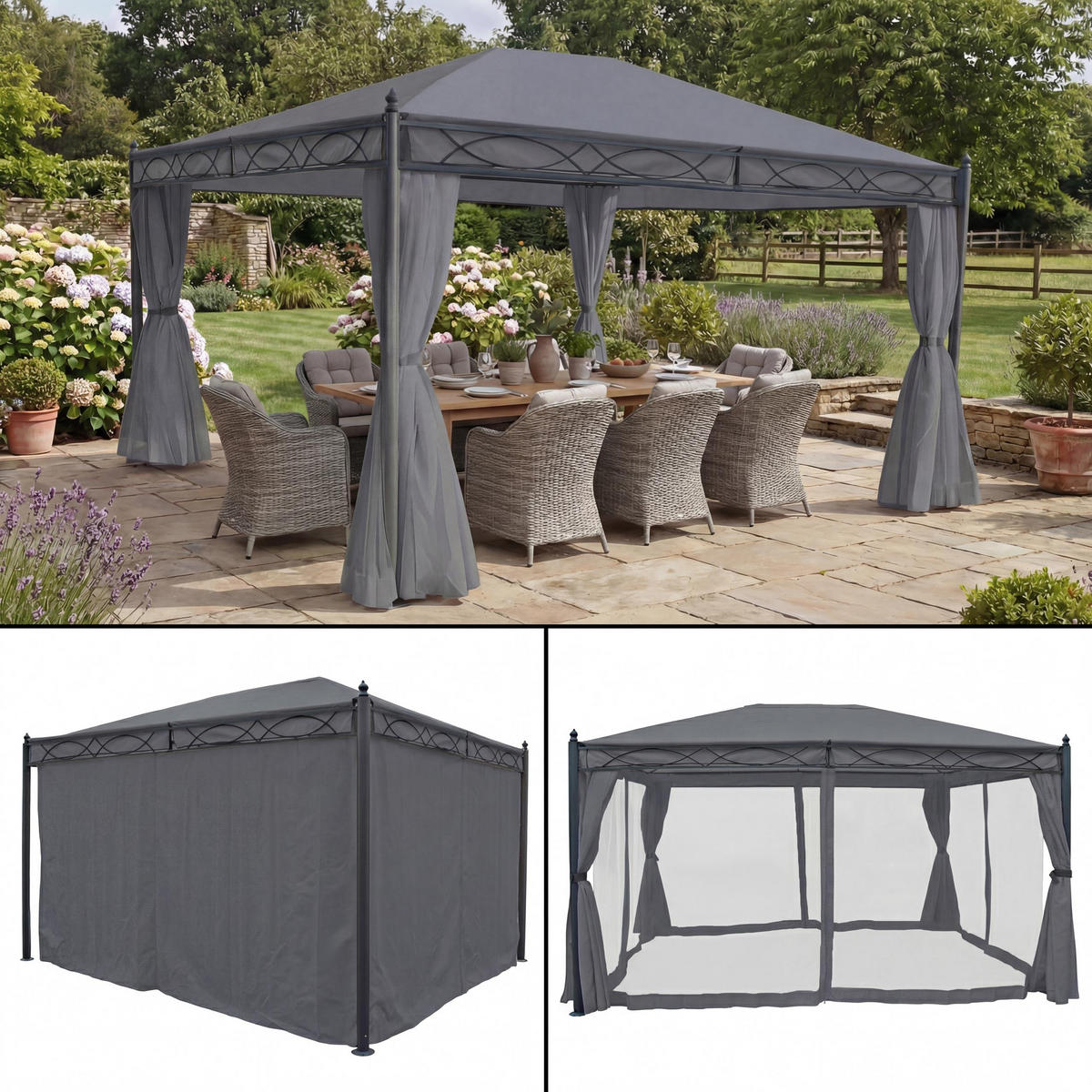 PERGOLA CALPE I Grau - Grau, Metall (394/273/294cm) - MCW
