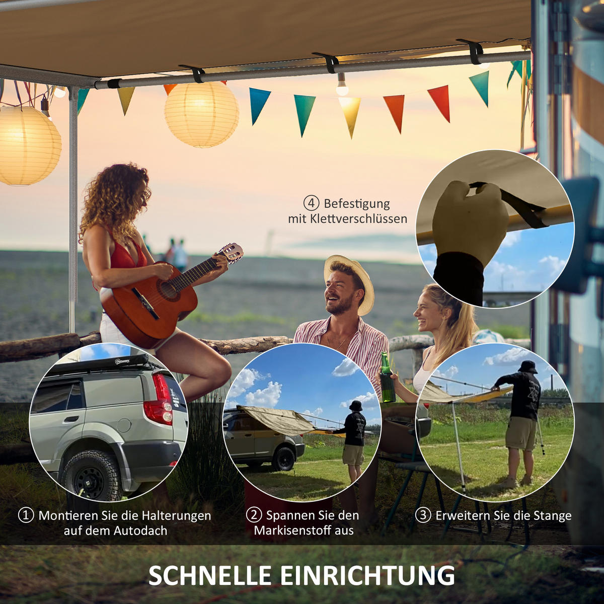 SONNENSEGEL für Wohnwagen aus Oxford und Aluminium Khaki - Beige, Textil (250/160cm) - Outsunny