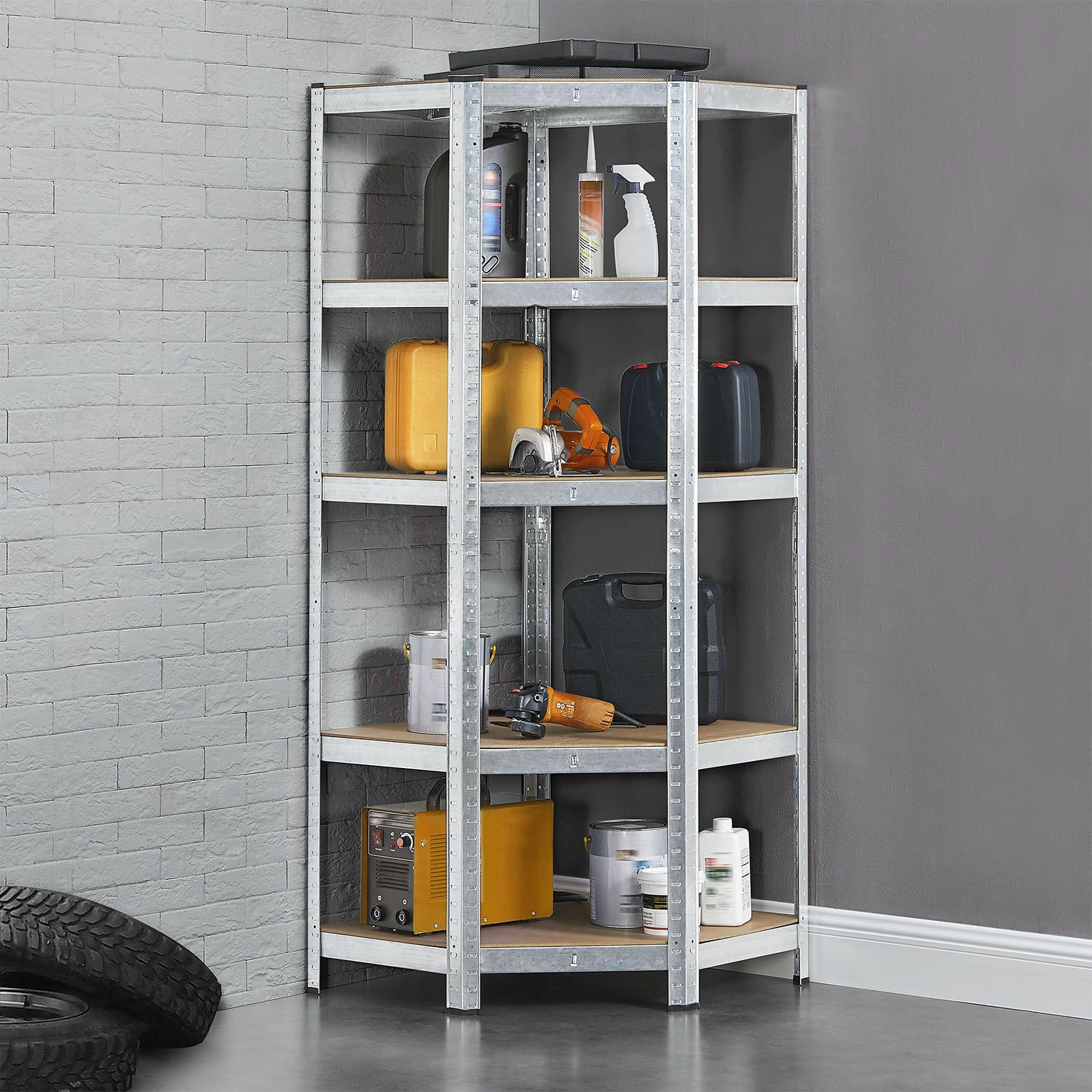 ECKREGAL Lagerregal Corner Basic verzinkt 180x70x70 cm - Silberfarben, Metall (70/180/70cm) - Juskys