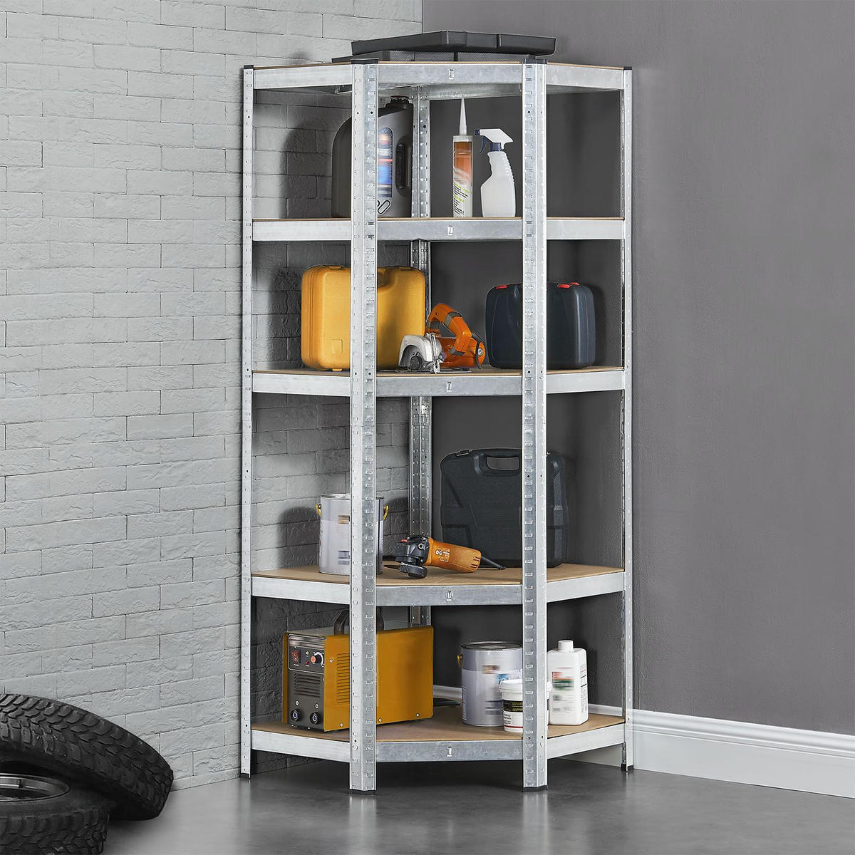 ECKREGAL Lagerregal Corner Basic verzinkt 180x70x70 cm - Silberfarben, Metall (70/180/70cm) - Juskys