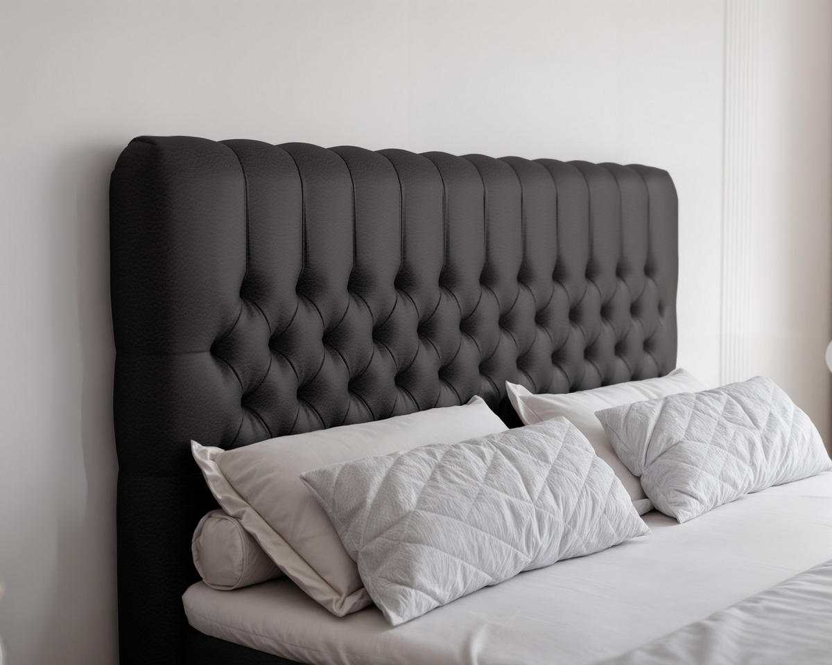 BOXBETT ALBA PLUS 160/200 cm mit Matratze und Topper, Schwarz - Schwarz, Textil (160/200cm) - Idohome