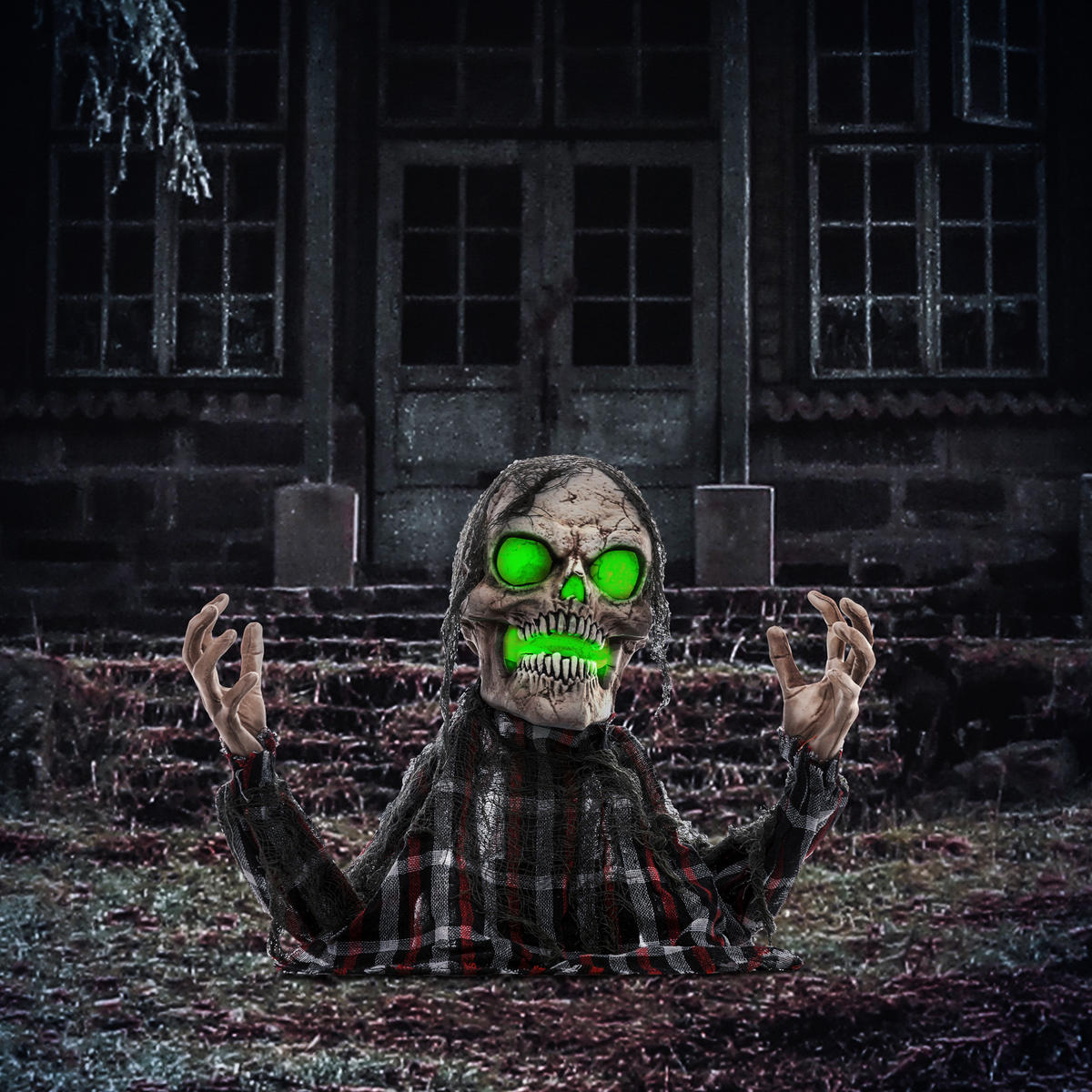 HALLOWEEN DECORATIONS 70cm Skelett Halbkörper Figur, Soundfunktion - Dunkelgrau, Kunststoff/Metall (40/70/16cm) - HOMCOM