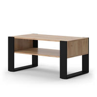 COUCHTISCH Olli Goldkraft Eiche 92 x 52,4 cm mit Ablage - Eiche Wotan/Schwarz, Holzwerkstoff (52.4/92/45.6cm) - Vicco