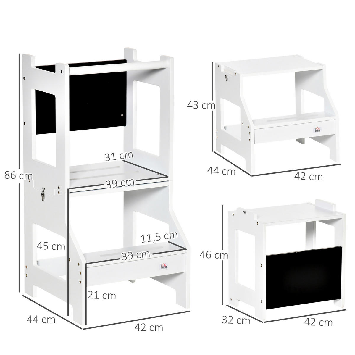 LERNTURM DE-17225 3-in-1 mit Tafel & Sicherheitsrand Weiß - Weiß, Holzwerkstoff (44/86/42cm) - ComfortXL
