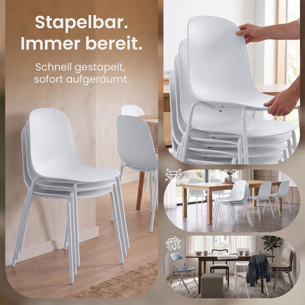 STAPELSTUHL 2 Kunststoff Weiß - Weiß, Kunststoff/Metall (51/85/55cm) - CLP