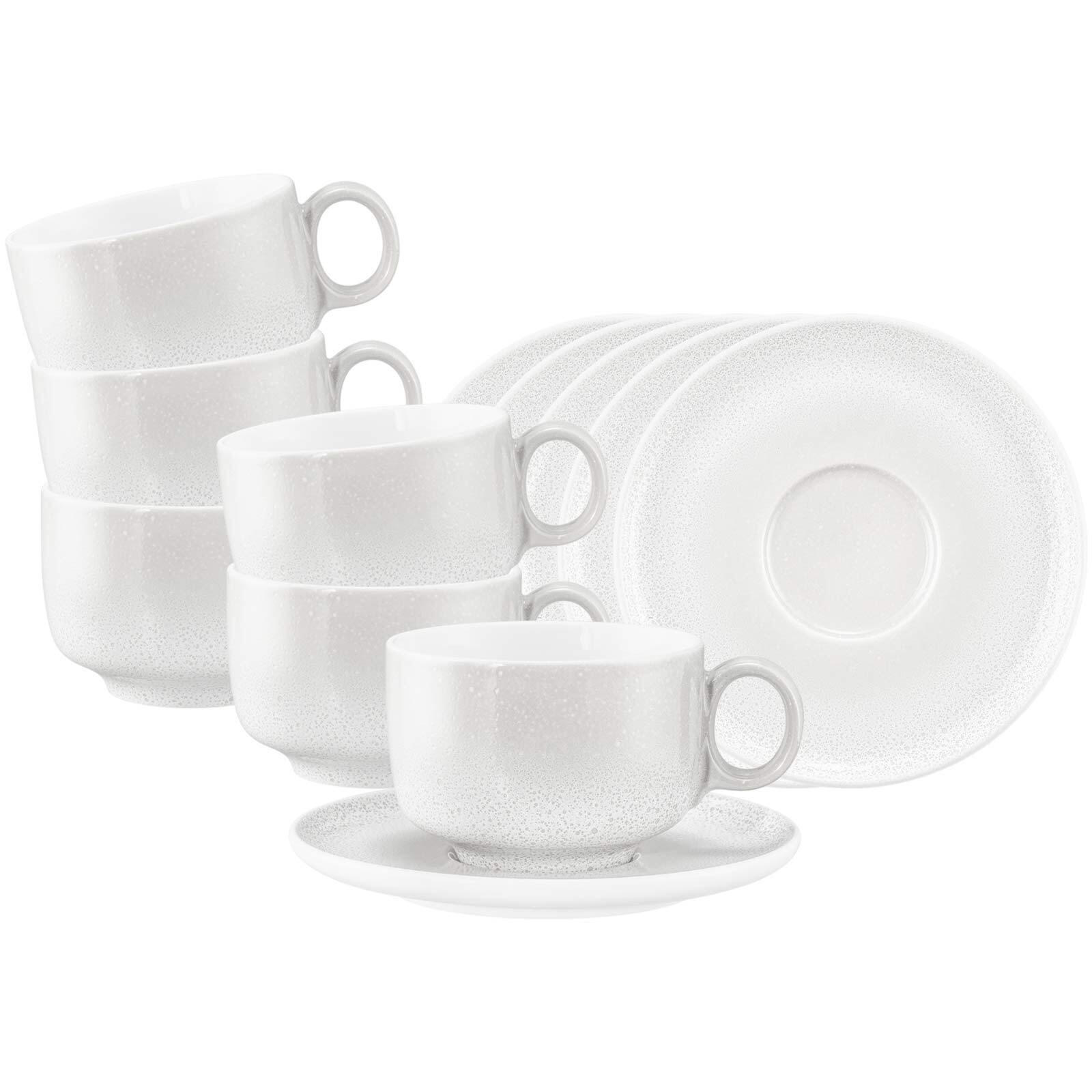 MILCHKAFFEETASSEN MIT UNTERTASSEN Sento Home Aura white 350 ml 6er Set - Weiß, Keramik (0.35L) - Seltmann Weiden