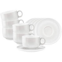 MILCHKAFFEETASSEN MIT UNTERTASSEN Sento Home Aura white 350 ml 6er Set - Weiß, Keramik (0.35L) - Seltmann Weiden