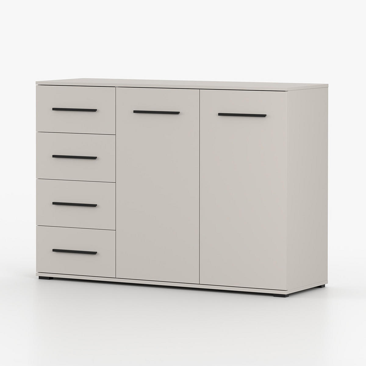 KOMMODE FRIDA 01 KK 135 cm Kaschmir/Kaschmir, vier Schubladen, zwei Drehtüren, schwarze Griffe - Kaschmir/Schwarz, Holzwerkstoff/Kunststoff (135/96/45cm) - imoebel24
