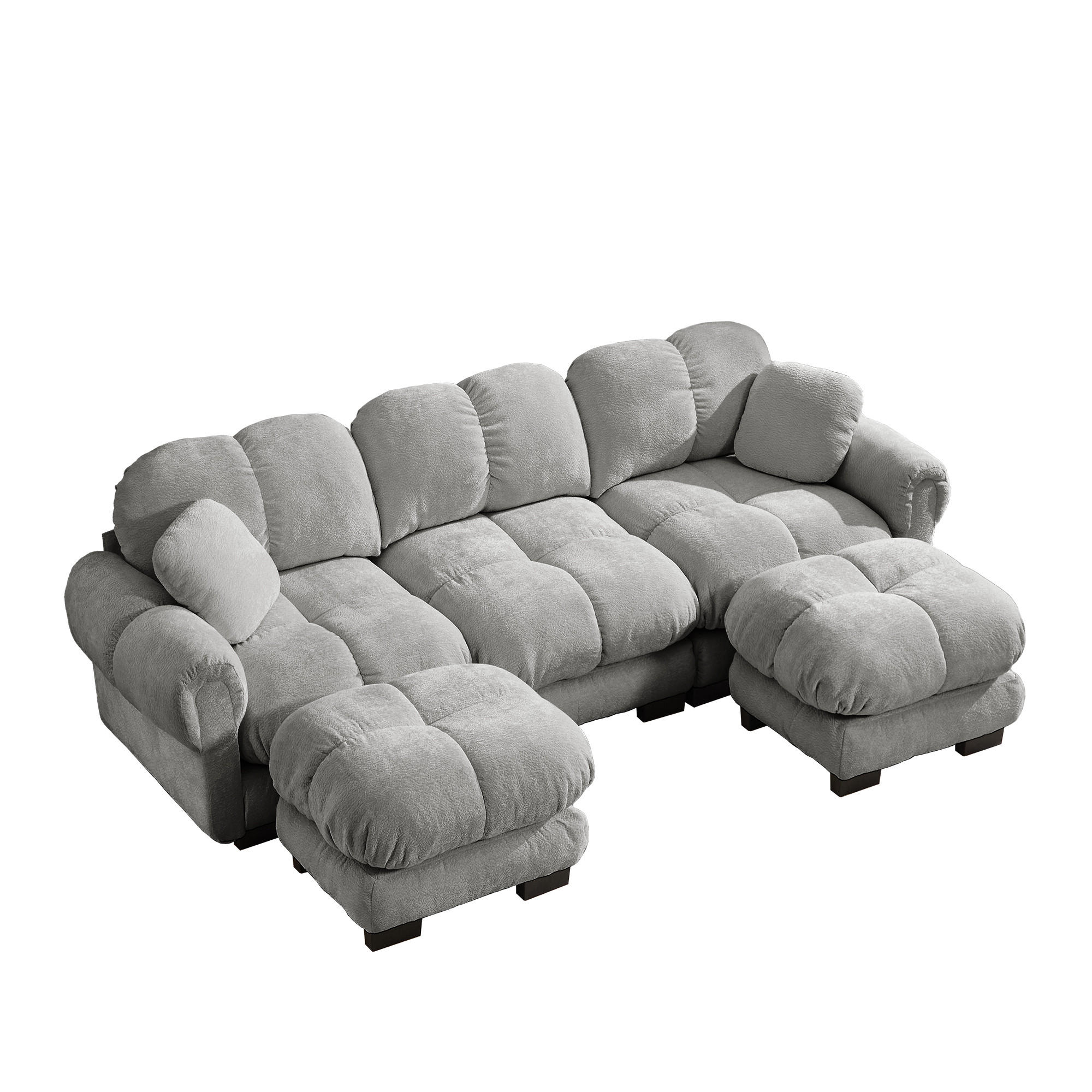 WOHNLANDSCHAFT DE-34384 U-Form mit Ottoman und Steppdesign Hellgrau - Hellgrau, Textil (149/90/260cm) - ComfortXL