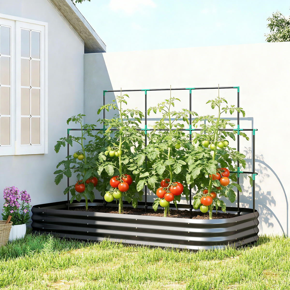 HOCHBEET mit Rankhilfe & offenem Boden Dunkelgrau - Dunkelgrau, Metall (110/150/220cm) - Outsunny