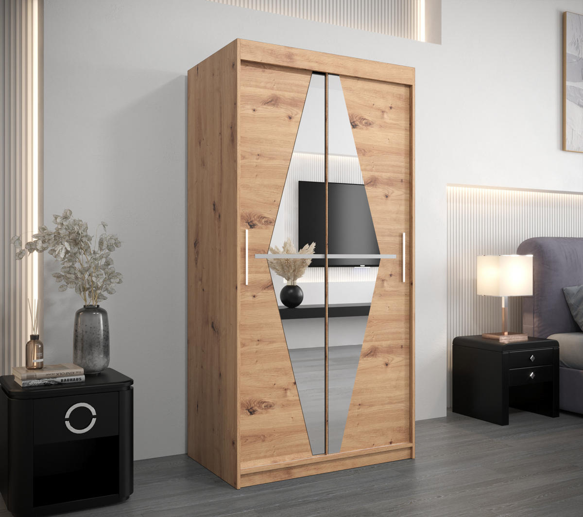 SCHWEBETÜRENSCHRANK 200/100/62 2-türig - Silberfarben/Eiche Artisan, Holz/Kunststoff (100/200/62cm) - MÖBEL KRYSPOL