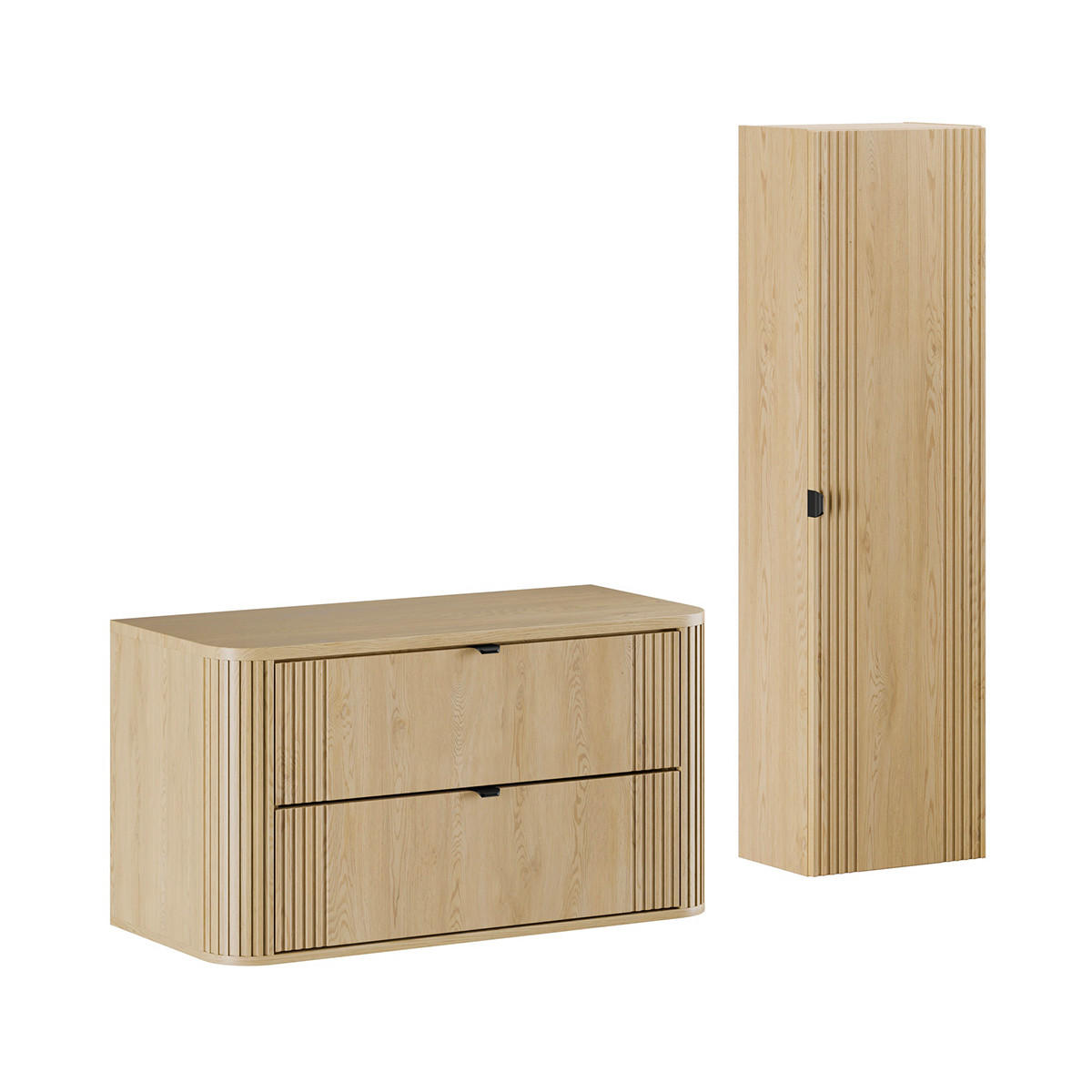 BADMÖBEL 100.4cm Mila 2er-Set Helle Eiche - Braun, Holzwerkstoff (100.4/54/46cm) - Petits-meubles