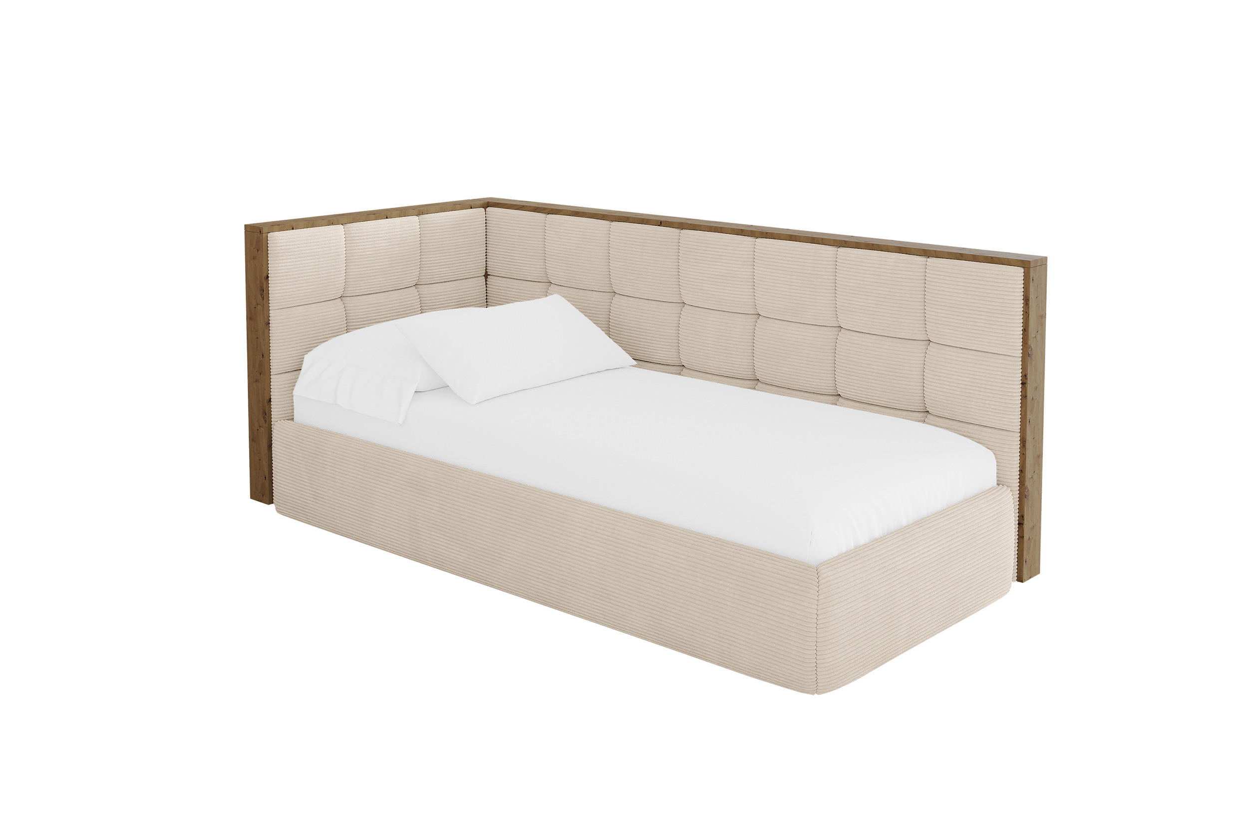 ALTDECOR JEDNOLŮŽKOVÁ POSTEL pro mládež s úložným prostorem a matrací H3/H4, vpravo - SOVY 90x200 béžová