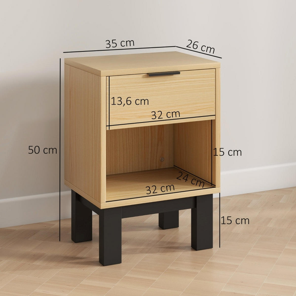 NACHTTISCH 26/35/50 cm Eiche aus Holzwerkstoff mit Schublade - Braun, Holz (26/50/35cm) - OKWISH