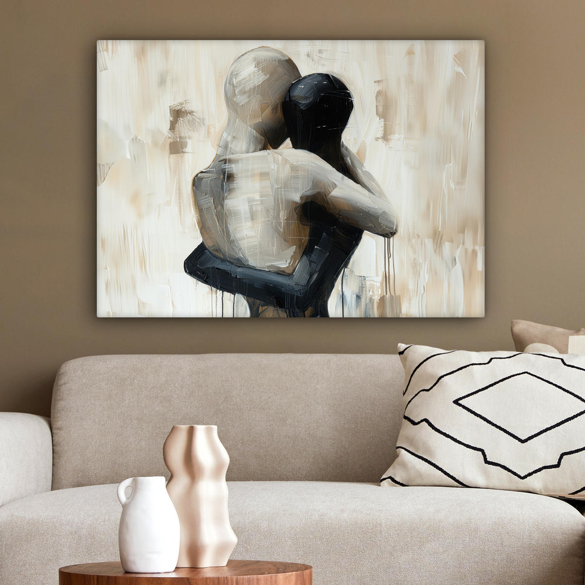 LEINWANDBILD Abstrakt - Liebe - Schwarz und weiß - Modern Wandbilder 80x60 cm - Schwarz, Textil (80/60cm) - MuchoWow