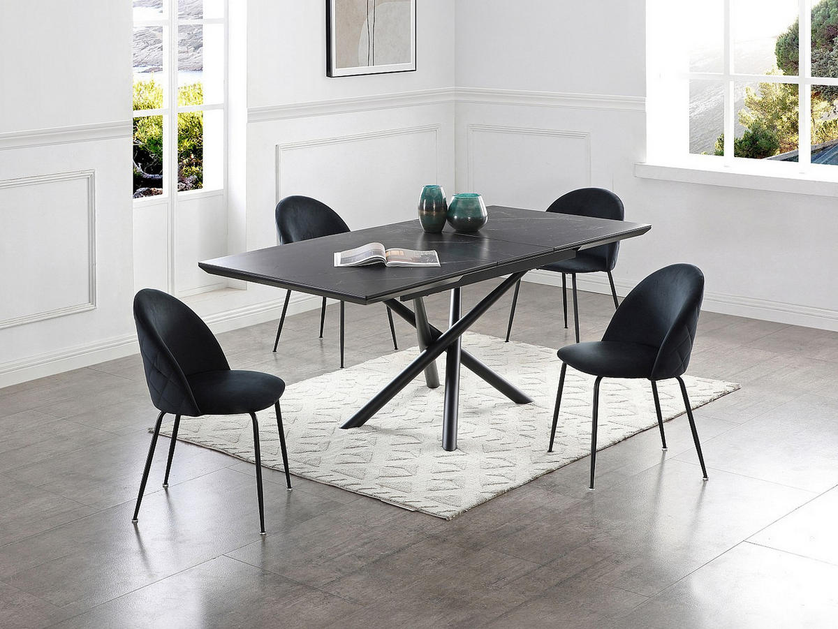 STUHL - 50cm x 55cm - Samt - schwarz - MELBOURNE - Schwarz, Textil (50/77/55cm) - Vente-Unique