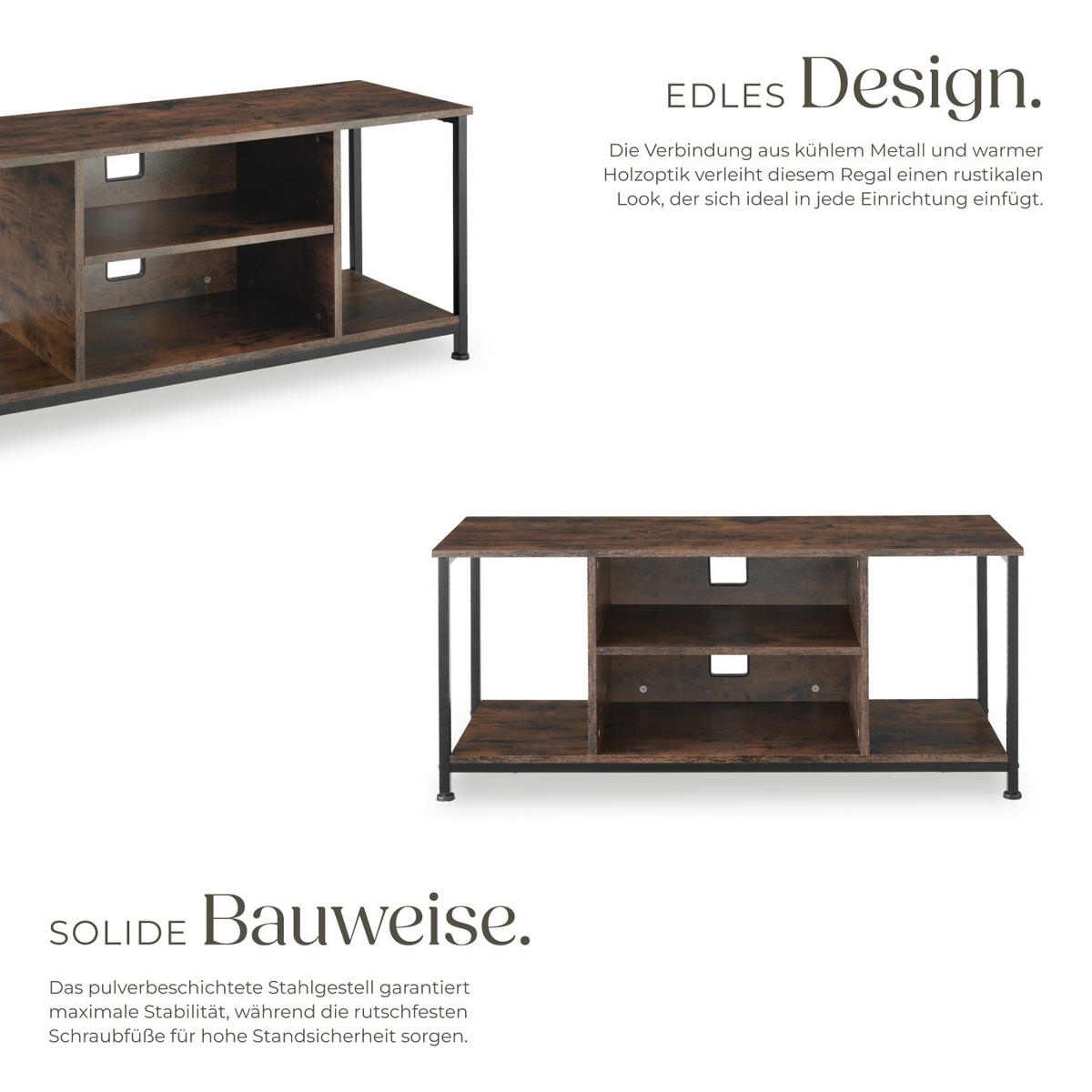 TV-REGAL Austin,110 x 40 x 50,5 cm,Industrial Holz dunkel, rustikal - Rostfarben, Holzwerkstoff (40/50.5/110cm) - tectake