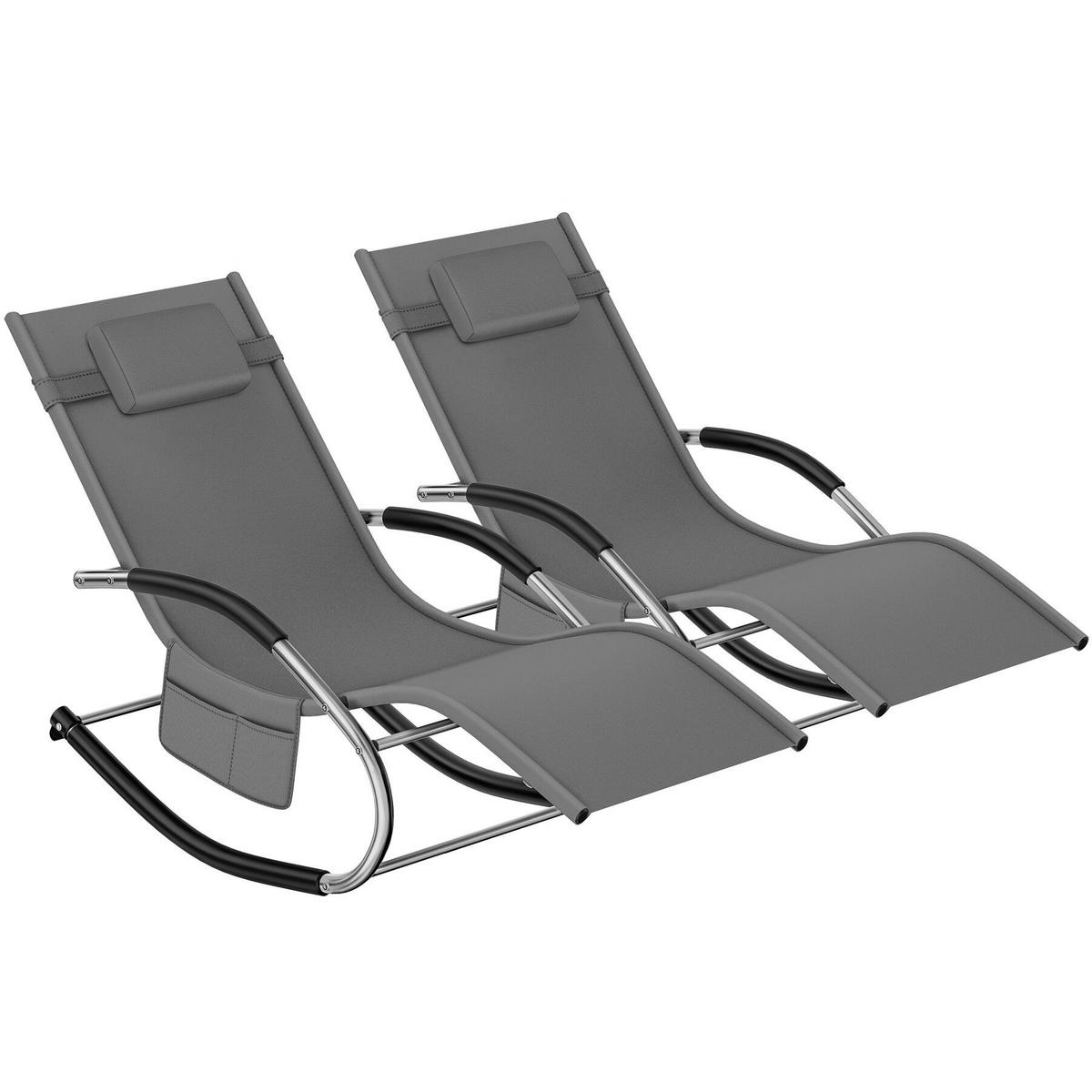 GARTENLIEGE Taya, abnehmbares Kopfpolster, seitliche Aufbewahrungstasche, grau - Grau, Kunststoff (62/92/142cm) - tectake