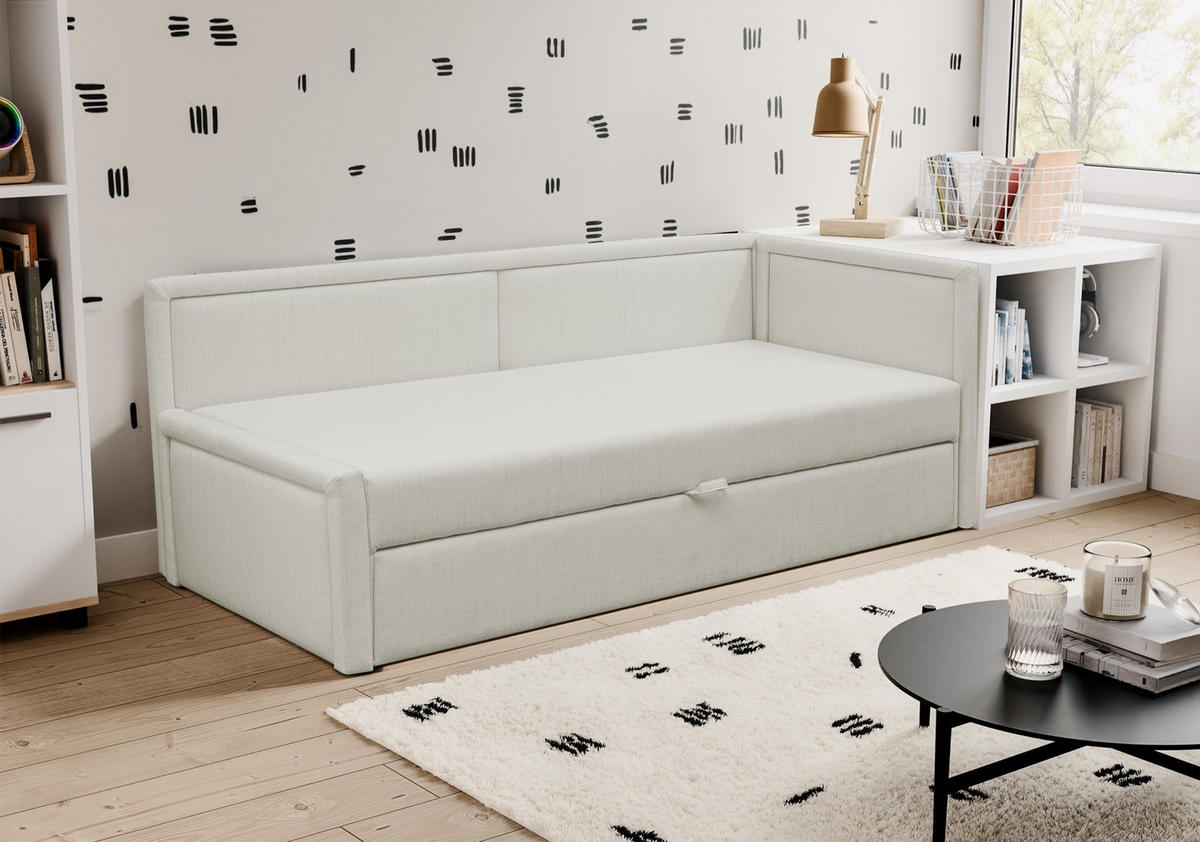 JUGENDBETT Caprili Creme ausziehbar für 2 Personen - Creme/Schwarz, Holz/Textil (82/189cm) - Selsey